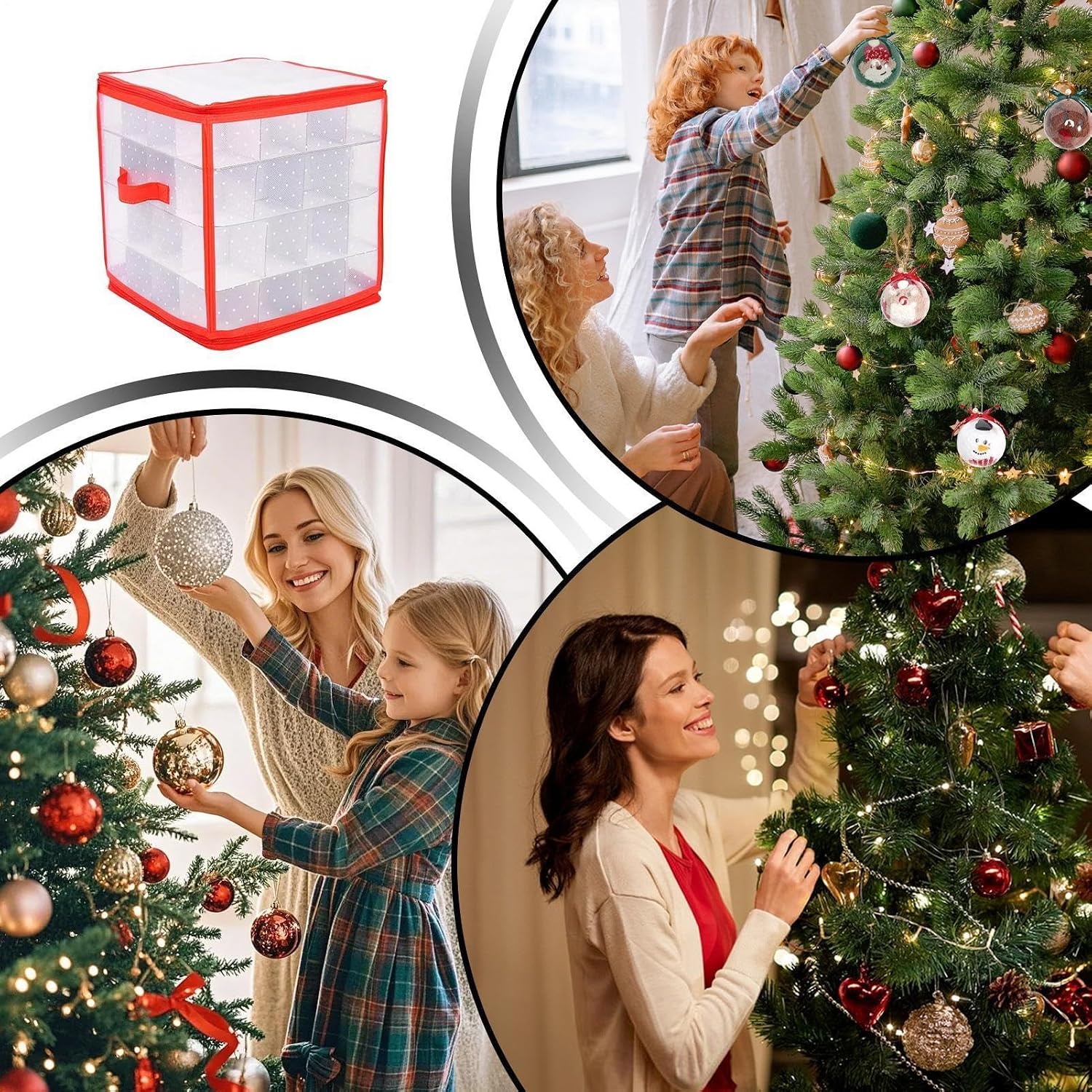 Ornament Storage 64-Grids Zippered Bins with Handle