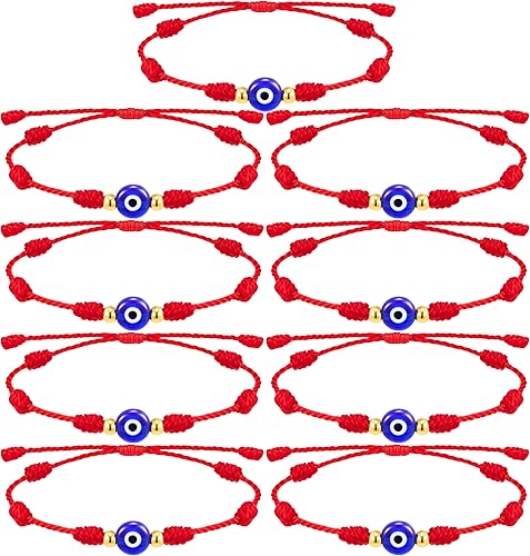 9 pulseras de la suerte de ojo malvado de 7 nudos, Rakhi para hermano y Bhabhi, amuleto de cuerda roja ajustable para mujeres y hombres con cuentas