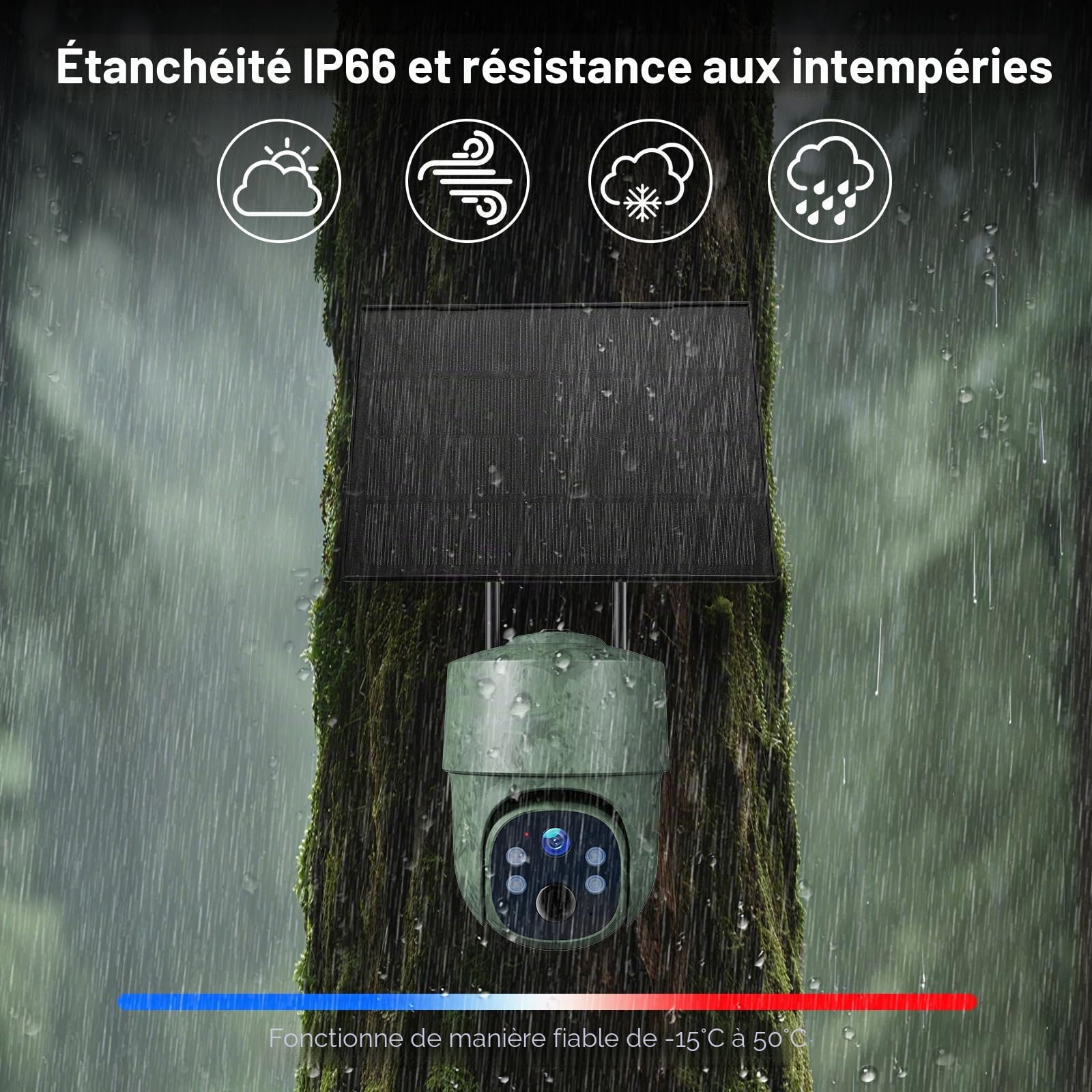 WOLFANG 4G LTE Caméra Surveillance Solaire Extérieure sans Fil, 2.5K Caméra de Chasse avec SIM Préinstallé, Caméra Surveillance Extérieur avec Détection de Mouvement, Vision Nocturne Couleur, 360° PTZ