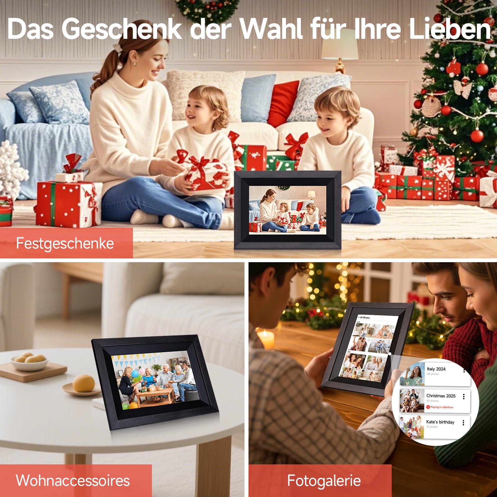 Digitaler Bilderrahmen, Rollei Smart Frame WiFi 105 10,1 Zoll Frameo WLAN Digital Photo Frame 1920x1200 Touchscreen 32GB Speicher Holz Schwarz Digitaler-Bilderrahmen-Digital-Elektronischer-Fotorahmen