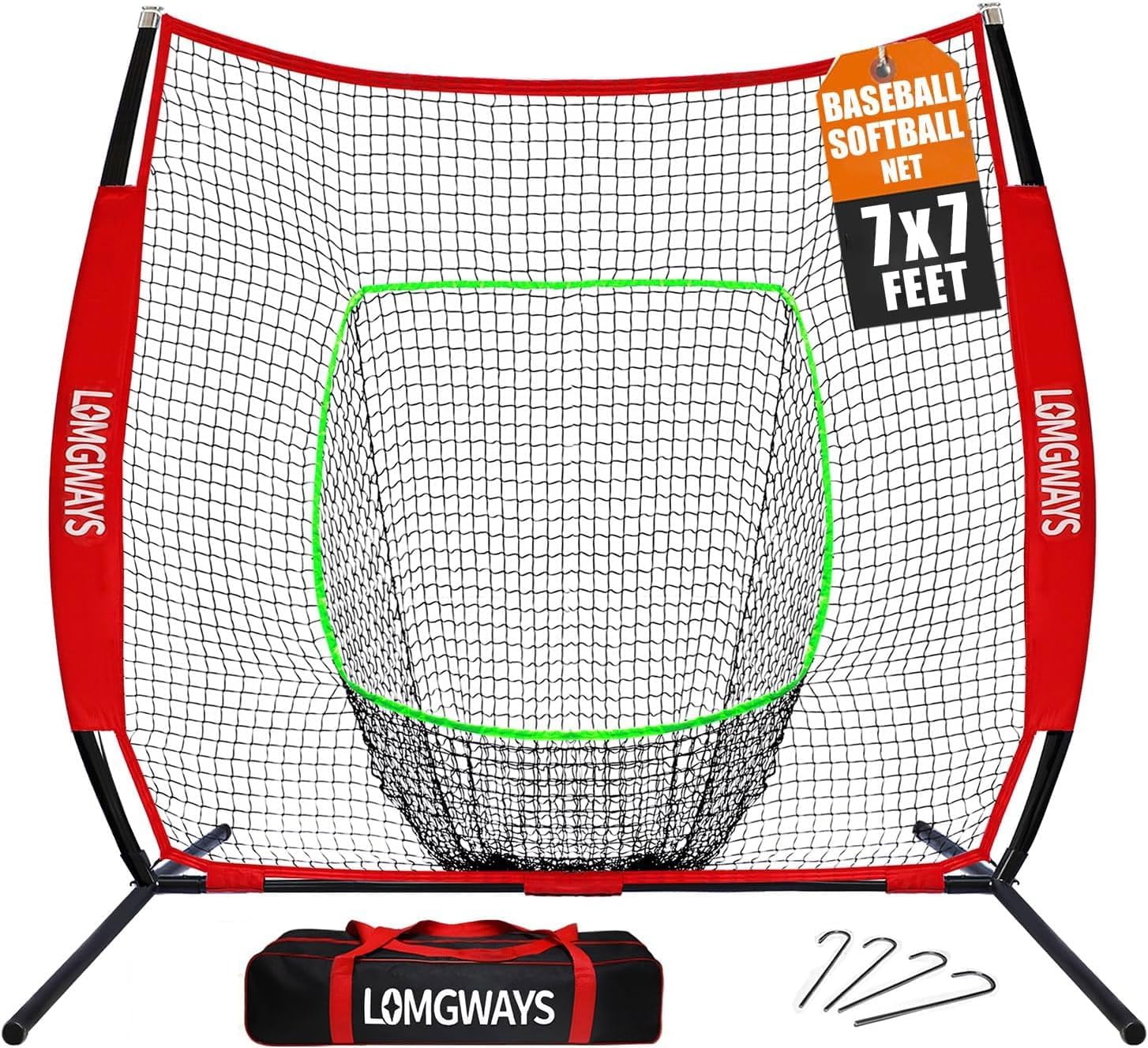 7'x7' Baseball Practice Net with Steel Frame for Batting, Hitting and Pitching, Portable Softball Net for Batting with Carrying Bag