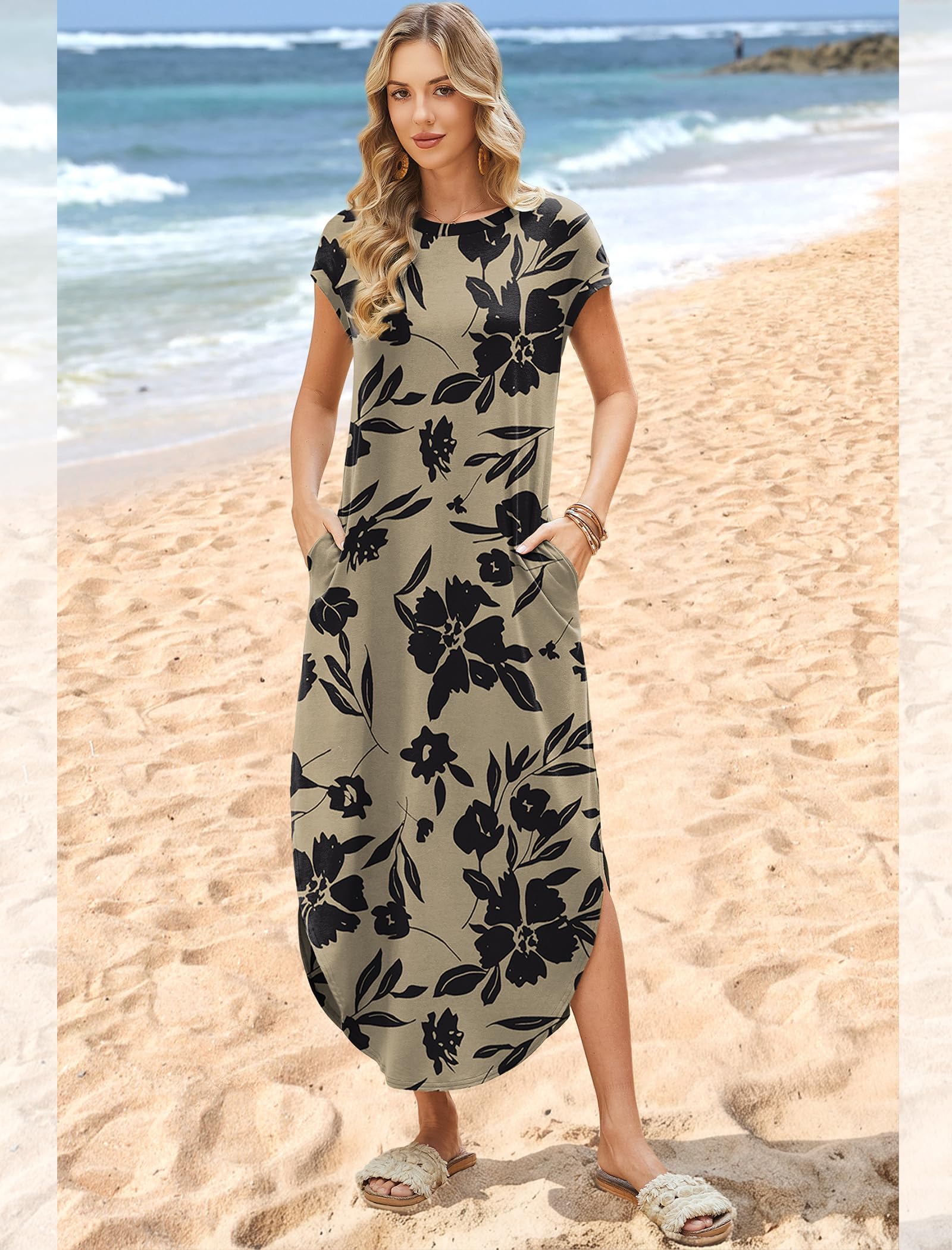 WIHOLL Summer Dresses Cap Sleeve Crewneck Maxi Long Casual Dress with Pockets Beach Vacation Sundresses 2026 Trendy - 3