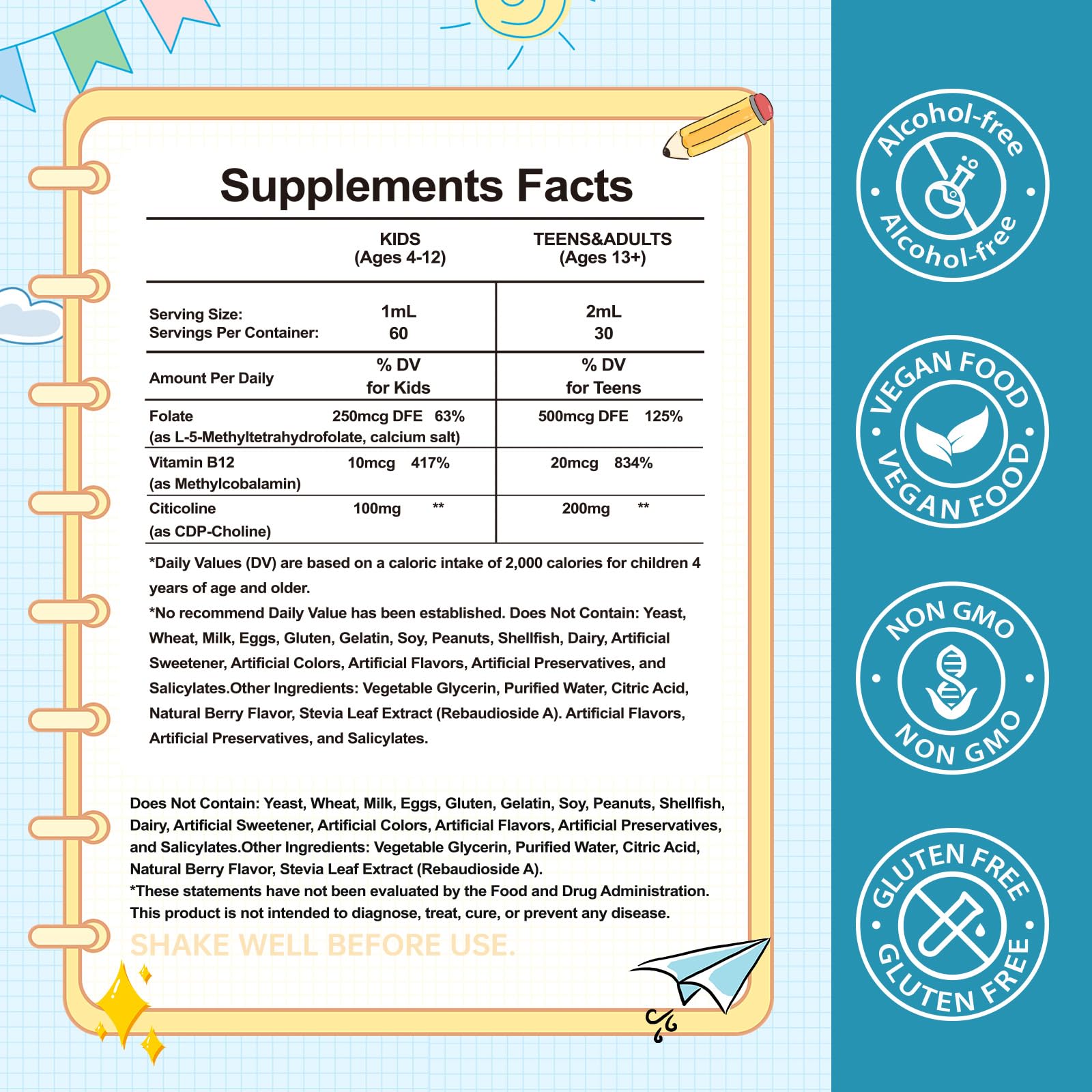 Kids L-Methylfolate Drops, Organic Folinic Acid + B12, Citicoline, 30 Days — Amazon image 2