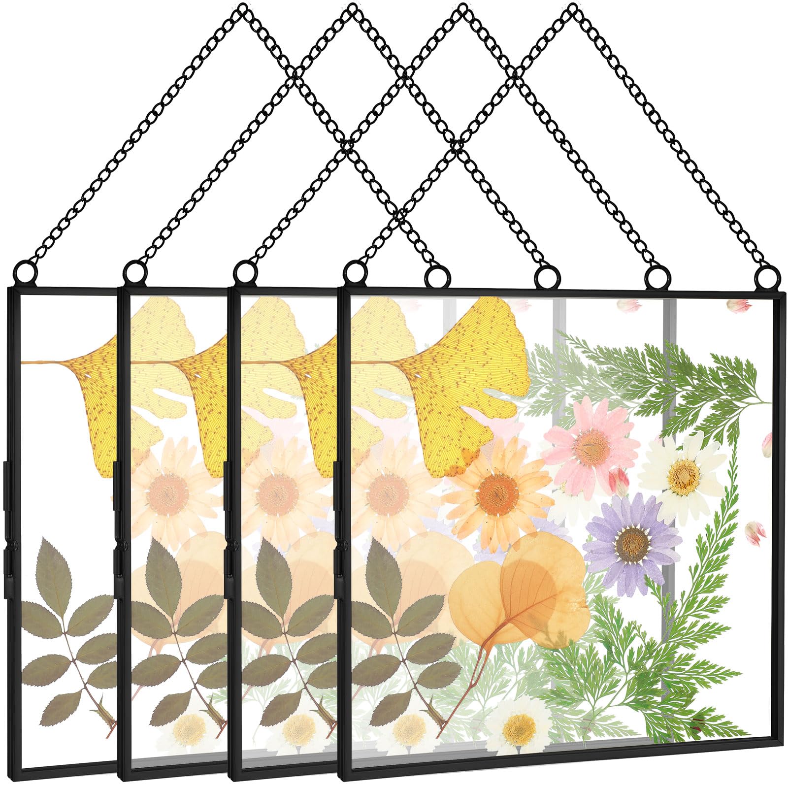 Treela Glasrahmen mit gepressten Blumen, 15,2 x 15,2 cm, zum Aufhängen, Doppelglas-Bilderrahmen, klar, quadratisch, schwebende Rahmen mit Ketten, Abschlussfeier, Hochzeitsgeschenk für getrocknete