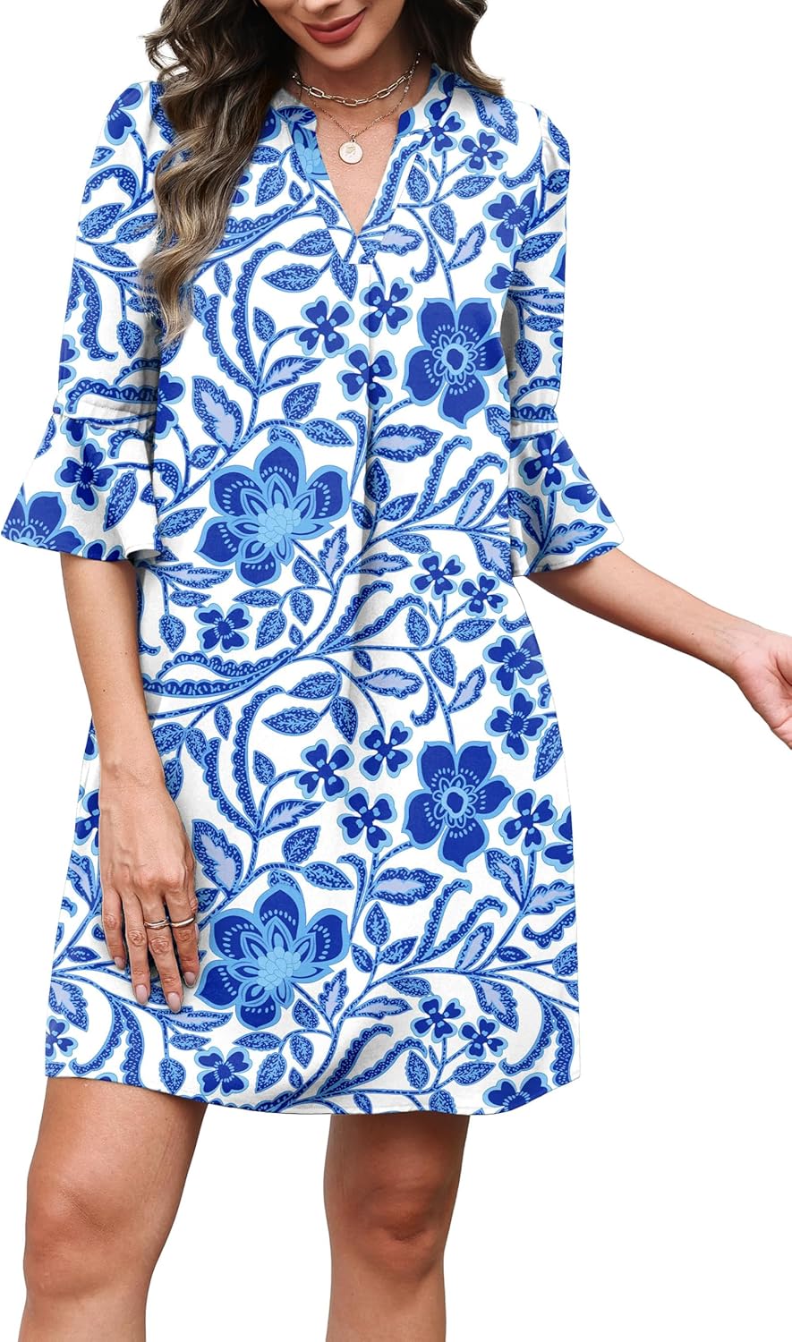 RUMIA Shift Dress for Women V Neck Ruffle Short Sleeve Loose Casual Summer Dress - Image 4