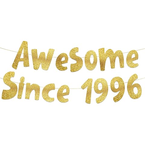 Awesome Since 1996 Gold Glitter Banner - 29th Birthday and Anniversary Party Decorations
