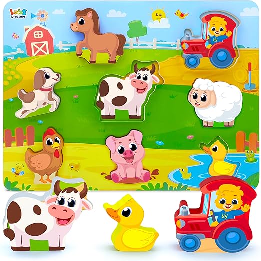 Farm Animals Toys for Ages 2-4, Wooden Montessori Toys for 2 3 4 Year Old, Educational Learning Toy for Toddlers, Preschool Learning Activities, Jumbo Wooden Puzzle for Toddlers by Lucas & Friends