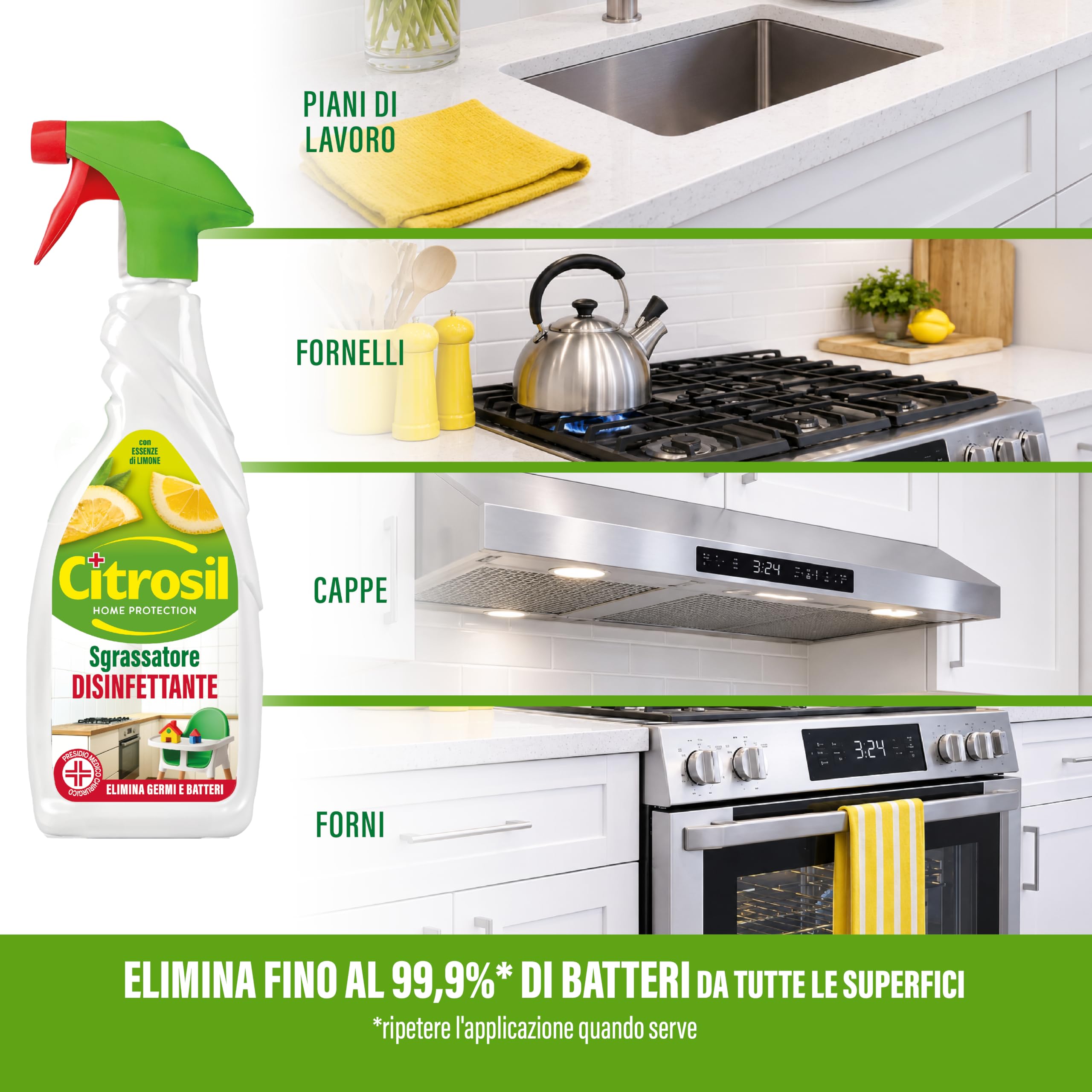 Citrosil Sgrassatore Disinfettante Superfici, essenze di limone, 650 ml x12 | Sgrassa a fondo ed elimina fino al 99,9% di germi e batteri. Grazie alle essenza di limone lascia una piacevole profumo