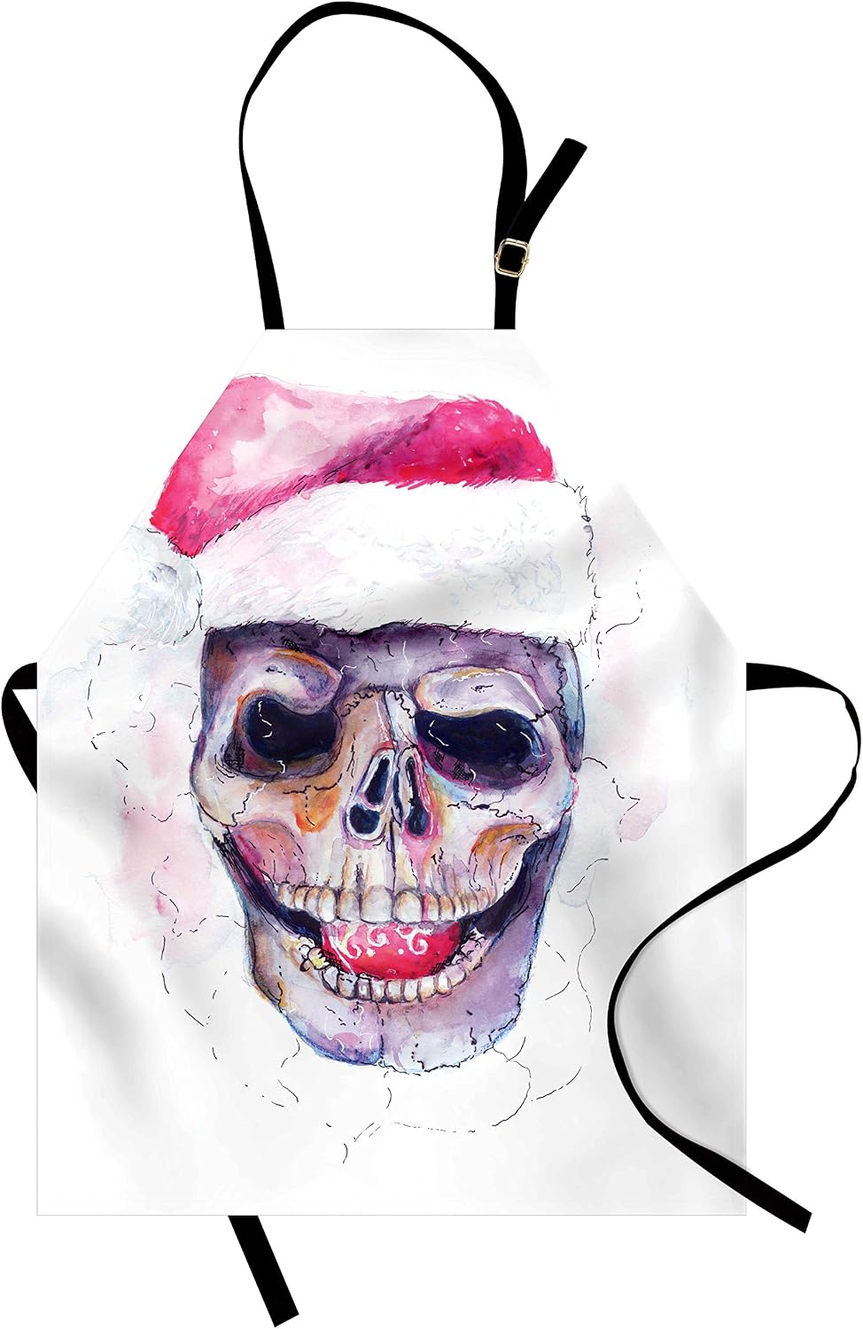 Lunarable Skull Apron, Santa Claus Christmas Scary New Year Yuletide Annual Noel Theme Design, Unisex Kitchen Bib with Adjustable Neck for Cooking Gardening, Adult Size, Lavender Pink