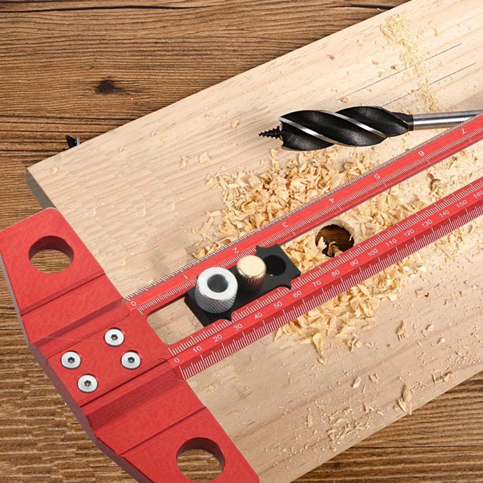 T-Quadrat-Lineal 30 cm, T-Typ-Markierungslineal mit Bohrhülsen, Holzbearbeitungslineal aus Aluminiumlegierung mit metrischer und Zoll-Skala, Bohrpositionierungshilfe für die
