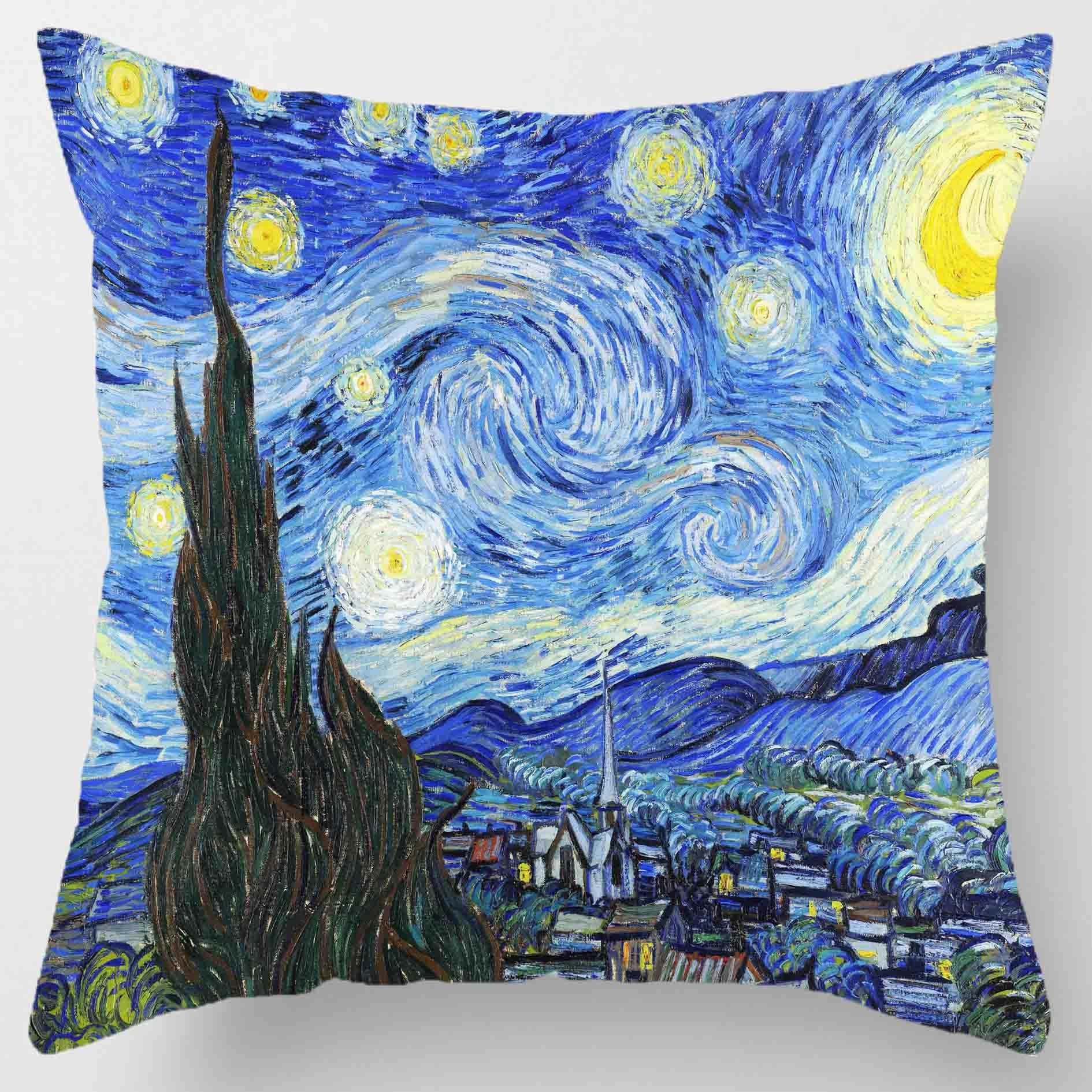 Compatible with Van Gogh Pattern Decorative Cushion Cover(Starry Night), The Classics Super Soft Pillowcase Home Soft & Comfortable 18x18 inches (Double-Sided)