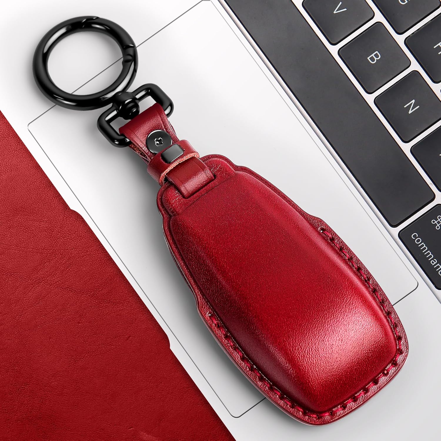 Tukellen for Mercedes Benz Key fob Cover Genuine Leather with Keychain,Leather Protector Key case Compatible Mercedes Benz 2017-2023 E-Class 2018-2021 S-Class 2019-2023 A-Class C-Class G-Class-Red - Image 3