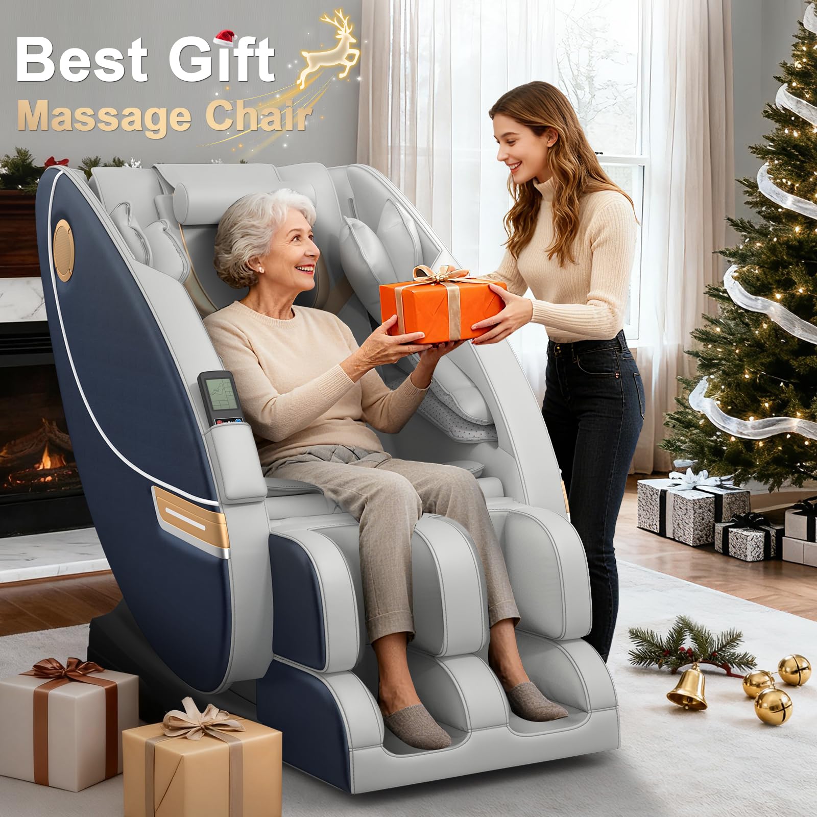 Massagesessel Ganzkörper 14 Massagepunkte 8 Airbags Lenden Beinheizung Bluetooth Lautsprecher Fußrollenmassage Elektrisch Homeoffice