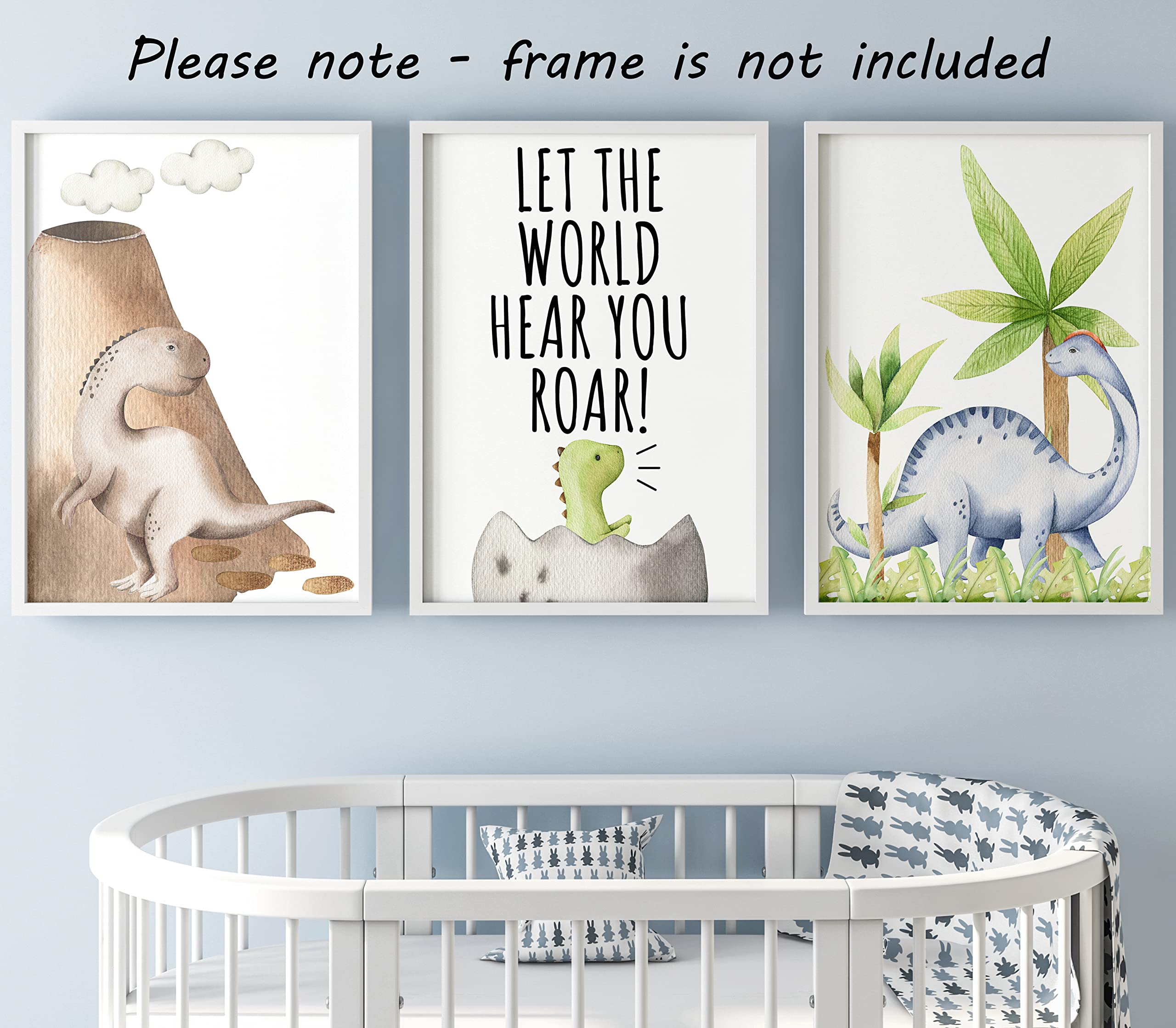 Unframed Dinosaur Poster Set of 3 for Baby Boy or Girl Nursery Wall Art for Bedroom Let the World Hear You Roar (A4) - Image 2