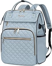 EMPSIGN Mochila para laptop de 17 pulgadas para mujer, bolsas universitarias de viaje de negocios, de gran capacidad, impermeable, acolchada, informal, con puerto USB, color azul claro