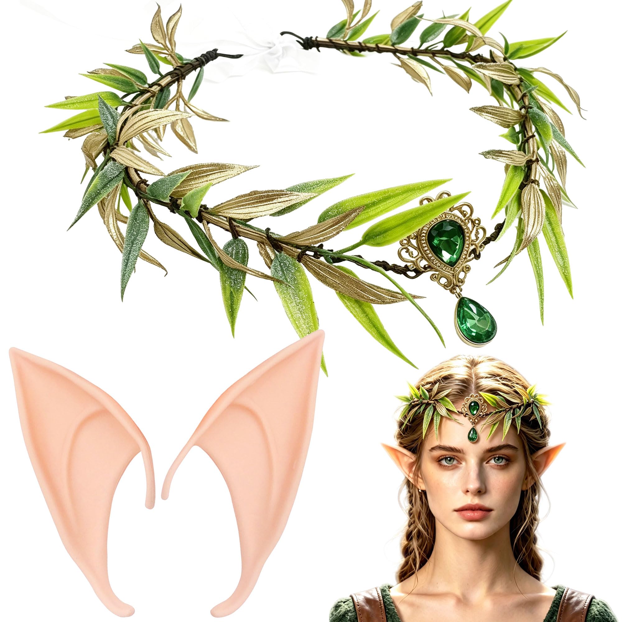 LaVenty Woodland Elf Crown Fairy Costume Medieval Viking Fairy Headpiece, Pink
