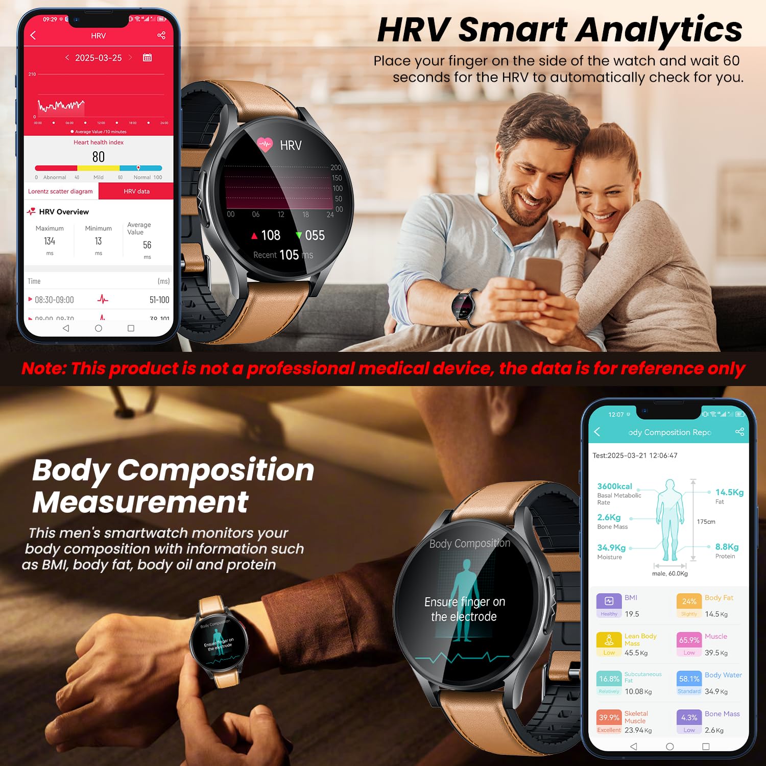 Orologio Smartwatch Uomo Cardiofrequenzimetro ECG: Orologi Intelligente 1.43“ AMOLED con HRV Pressione Sanguigna Sonno SpO2 Acido Urico Monitoraggio Sport Smart Watch Compatibile iOS e Android （Pelle）