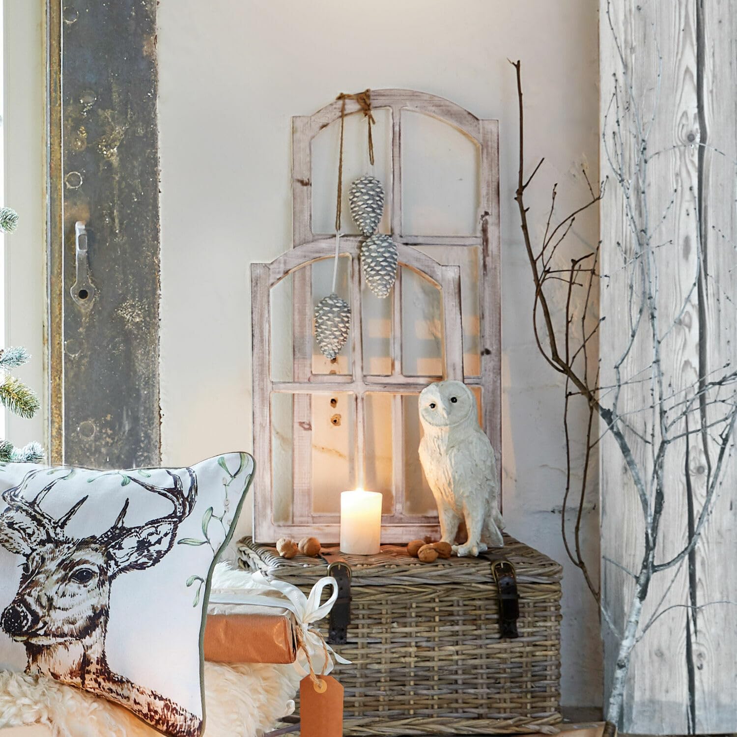 Loberon Deko-Fenster 2er Set Parakou – Nostalgie-Charme, White-Washed-Finish, Antikbraun, authentische Patina – Tannenholz, antikweiß | Nostalgie-Charme, White-Washed-Finish, Antikbraun, authentische Patina, Tannenholz