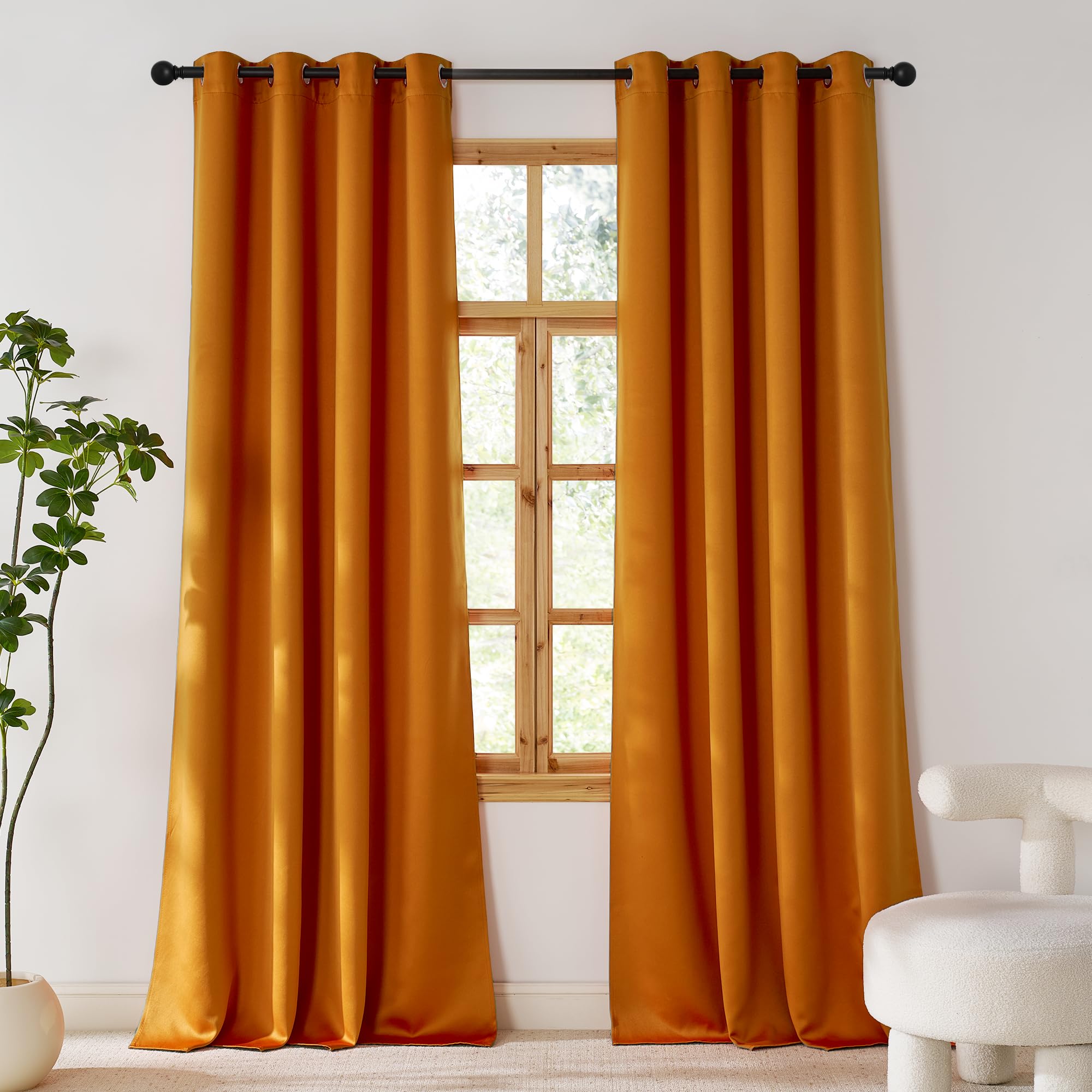 PONY DANCE Cortinas Opacas Termicas Aislantes Frio y Calor, Curtains Blackout for Living Room/Bedroom/Salon/Cocina con Ojales 2 Piezas,140x245cm,Naranja