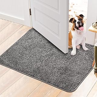 Walensee Indoor Doormat, Front Door Mat for Entrance (24"x35" Grey) Machine Washable Entryway Rug Non Slip Dirt Trapper Door Rugs Absorbent Low Profile Shoes Scraper Inside Floor Mats for Entry