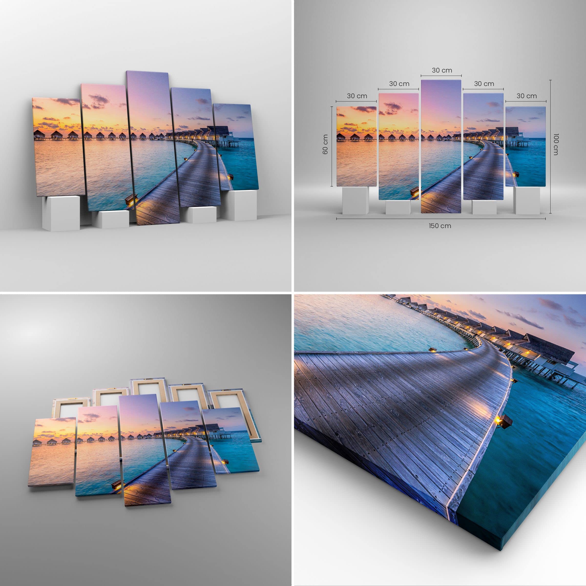 Mehrteilige Bilder auf Leinwand 150x100cm Leinwandbild Malediven Meer Groß XXL Wanddeko Bild Schlafzimmer Set 5 teilige Wandbilder Dekoration Wohnzimmer Decor Canvas Wand Kunstdruck Art EA150x100-4082