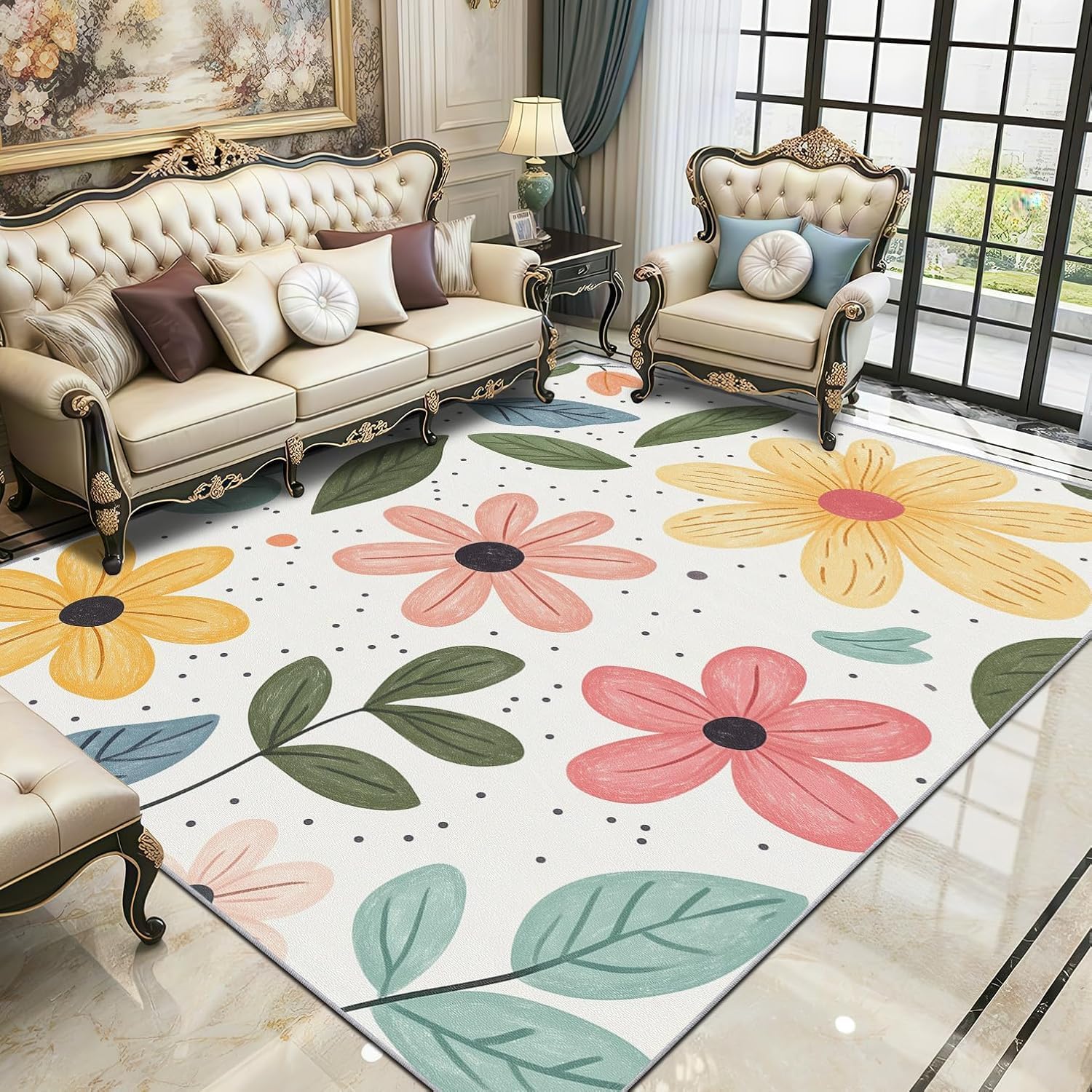 Tapis lavable en machine 120x180 cm avec motifs végétaux anti-glisse cuisine