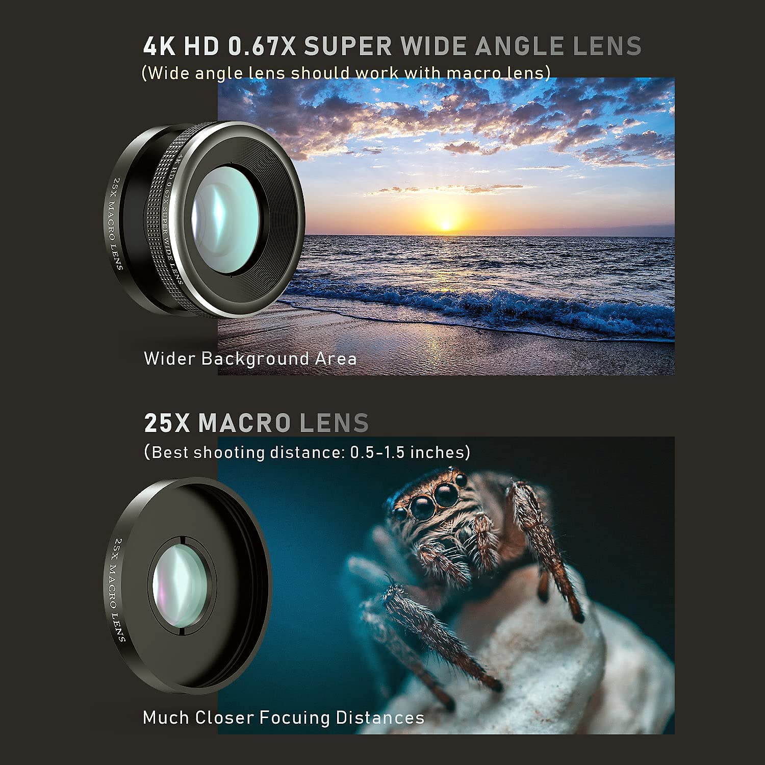 Phone Camera Lens Kit 4 in 1, COSULAN Attachment Lens for SmartPhone, 22X Telephoto Lens, 205?? Fisheye Lens, 4K HD 0.67X Wide Angle Lens, 25X Macro Lens, Compatible with all iPhones and Android Phones