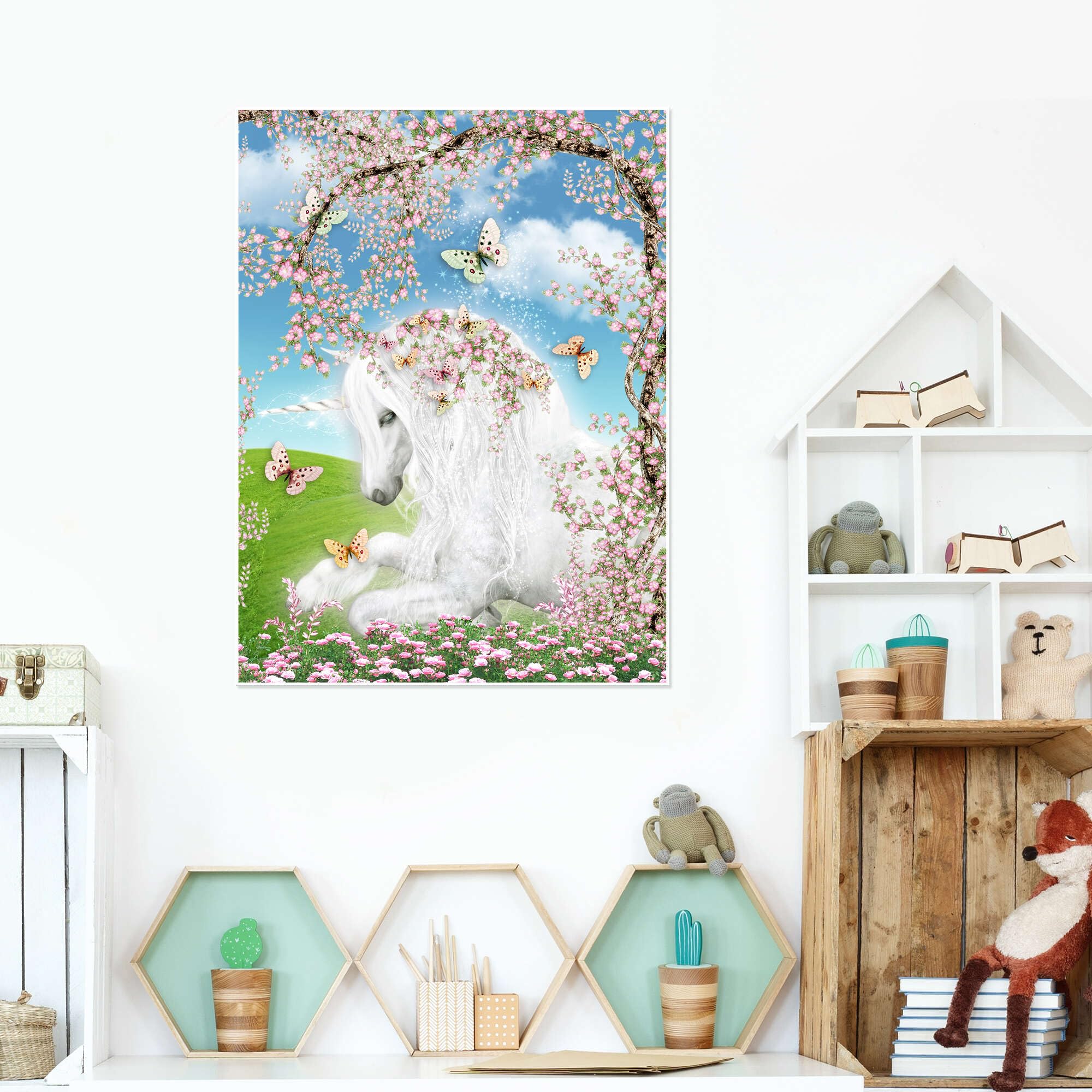 Poster Licorne Et Dauphins - 30 X 40 Cm - Papier Premium 250 G/m² - Décoration Murale Pastel