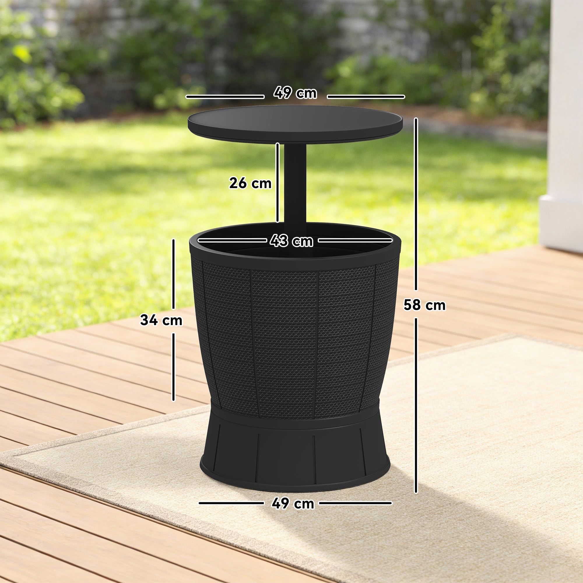 Outsunny Table à glacière 3 en 1, Table de Cocktail avec Seau à Glace, Plateau télescopique, pour bière, vin, Cocktails, Jardin, Ø 49 x 58-84 cm, Noir