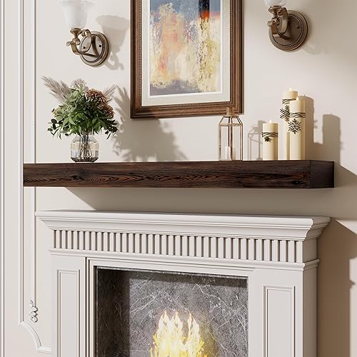Miniatura 6 de Marsmiles Repisa de chimenea de 48 pulgadas, repisas de madera rústicas hechas a mano para sobre chimenea, estantes flotantes montados en la pared