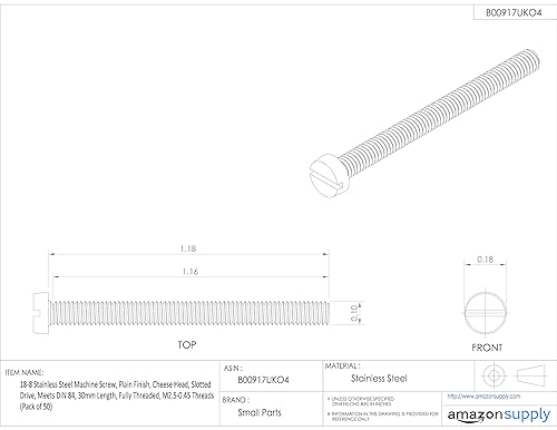 Miniatura 5 de Tornillo mecánico de acero inoxidable 18-8, acabado común, cabezal cheese, desarmador para ranuras, rosca derecha, métrico, apto para DIN 84, 50