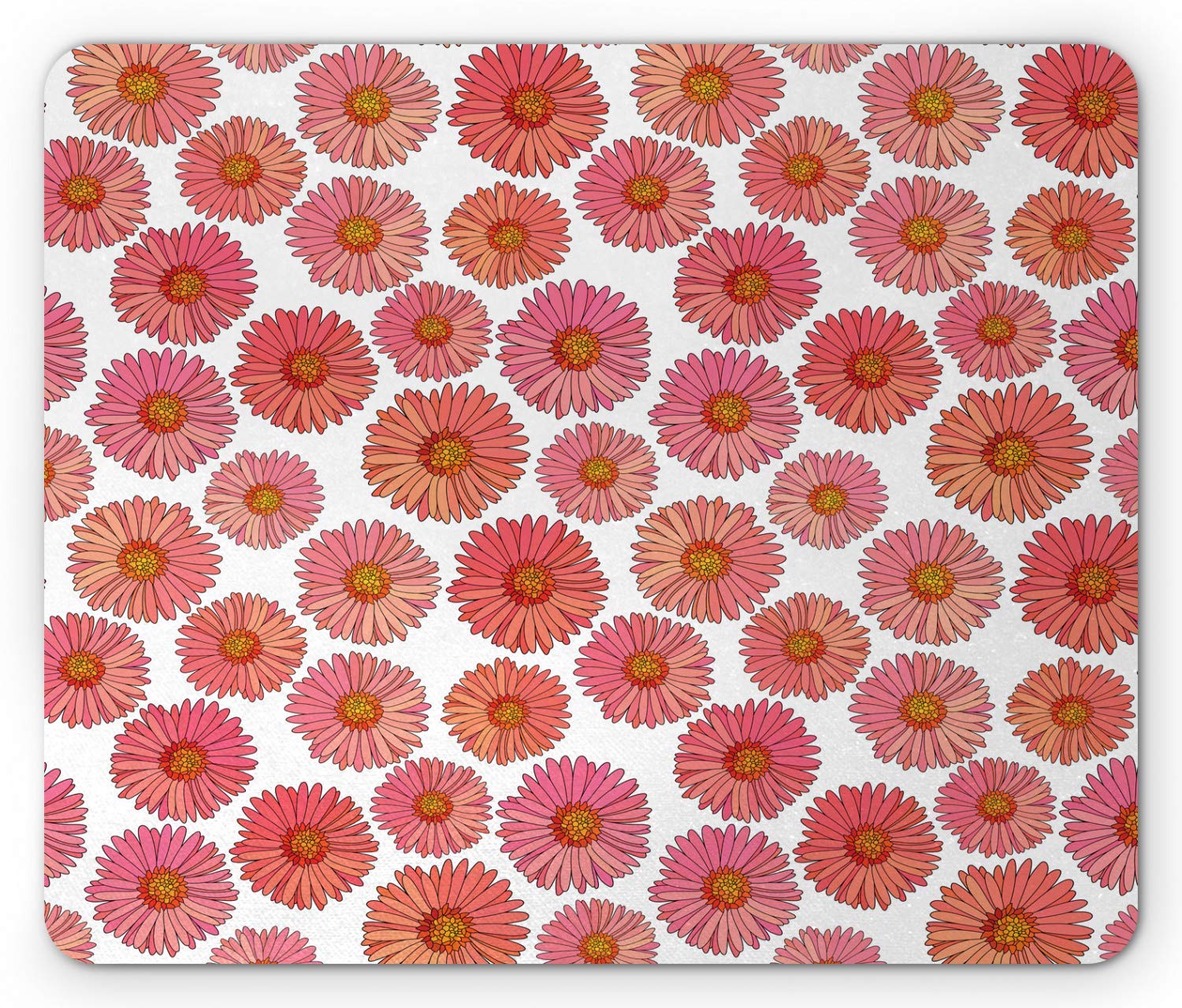 Aster Mouse Pad, Pink Blooms Flower Field Essence Fragrance Mother Nature Tropical Flourish, Standard Size Rectangle Non-Slip Rubber Mousepad, Pink Coral White