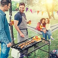 Vista 2 de VINGLI Mesa de parrilla para exteriores, mesa de campamento plegable, mesa de picnic portátil de 3 pies, altura ajustable, mesas de aluminio ligeras