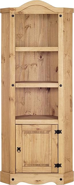 Corona Corner Display Unit Bookcase, Mexican Solid Pine