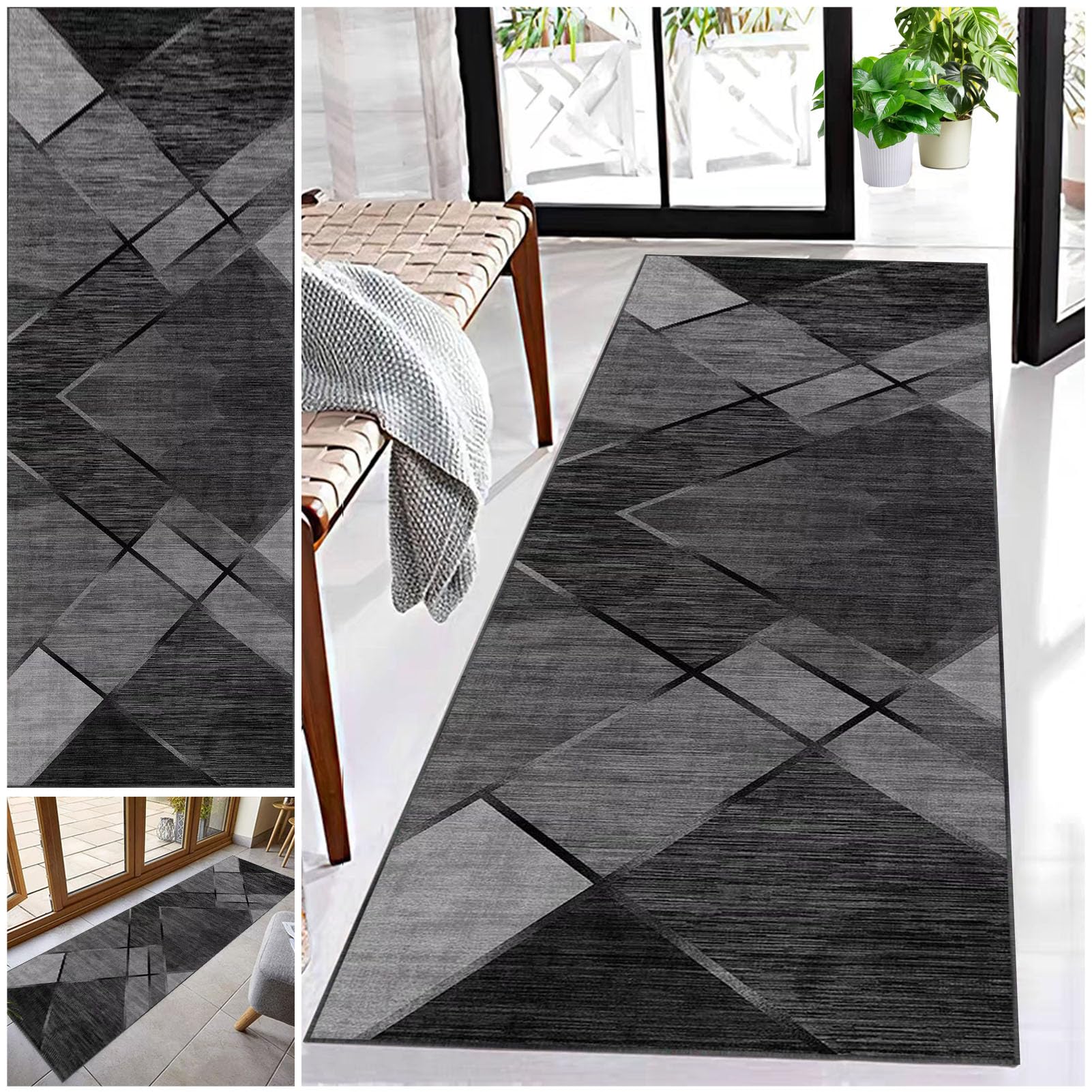 Tapis Couloir Long Moderne 80 x 200 cm Tapis Escalier Absorbant Paillasson Exterieur Tapis Cuisine Devant Evier Antidérapant et Lavable Tapis de Passage pour Cuisine Salon Chambre Entree Interieur