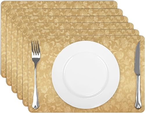 Miniatura 8 de comfoyar Juego de 6 manteles individuales redondos dorados con flores metálicas, de vinilo antideslizante de 15 x 15 pulgadas, manteles individuales