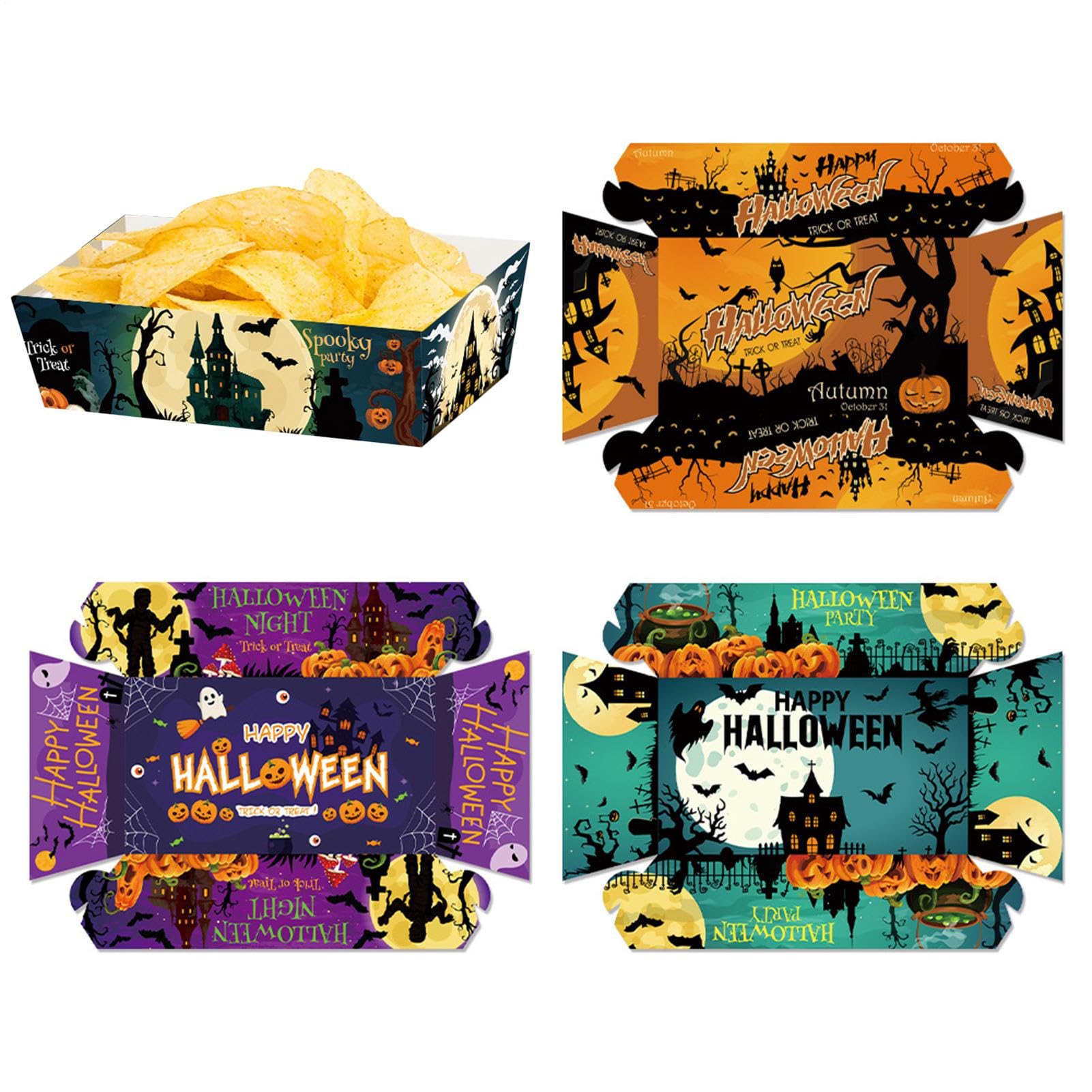 Halloween Candy Treat Boxes, Happy Meal Boxes, Decoration Props for Potato Chips Cookie Popcorn Dessert Food Meal Kids Holiday Class House Dressing