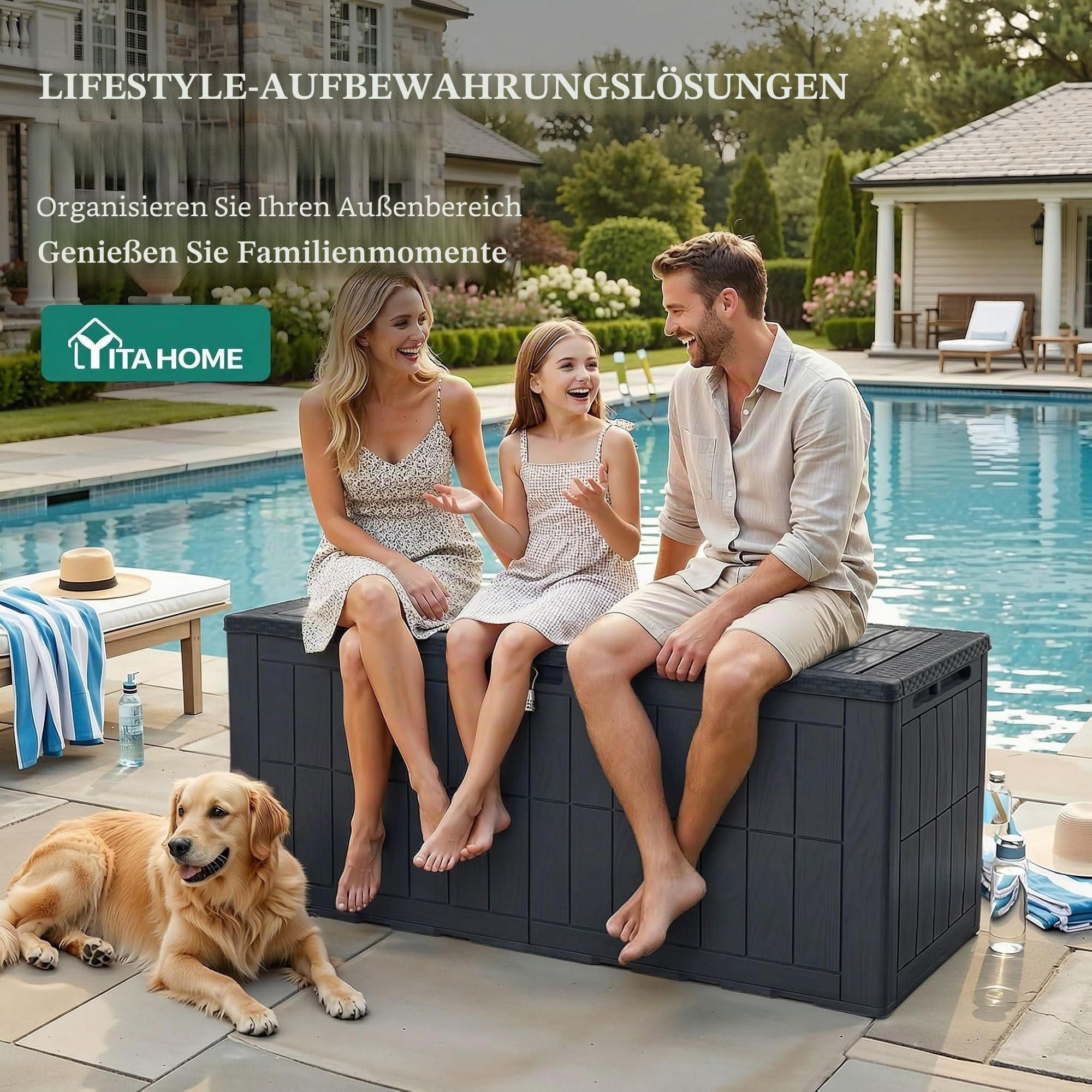 YITAHOME Außenspeicherbox 450L wasserdichte Deckbox für Gartengeräte Terrassenkissen Swimmingpool-Zubehör verschließbar einfach zusammenzubauen vielseitiger Sitzbank oder Tisch,dunkelgrau