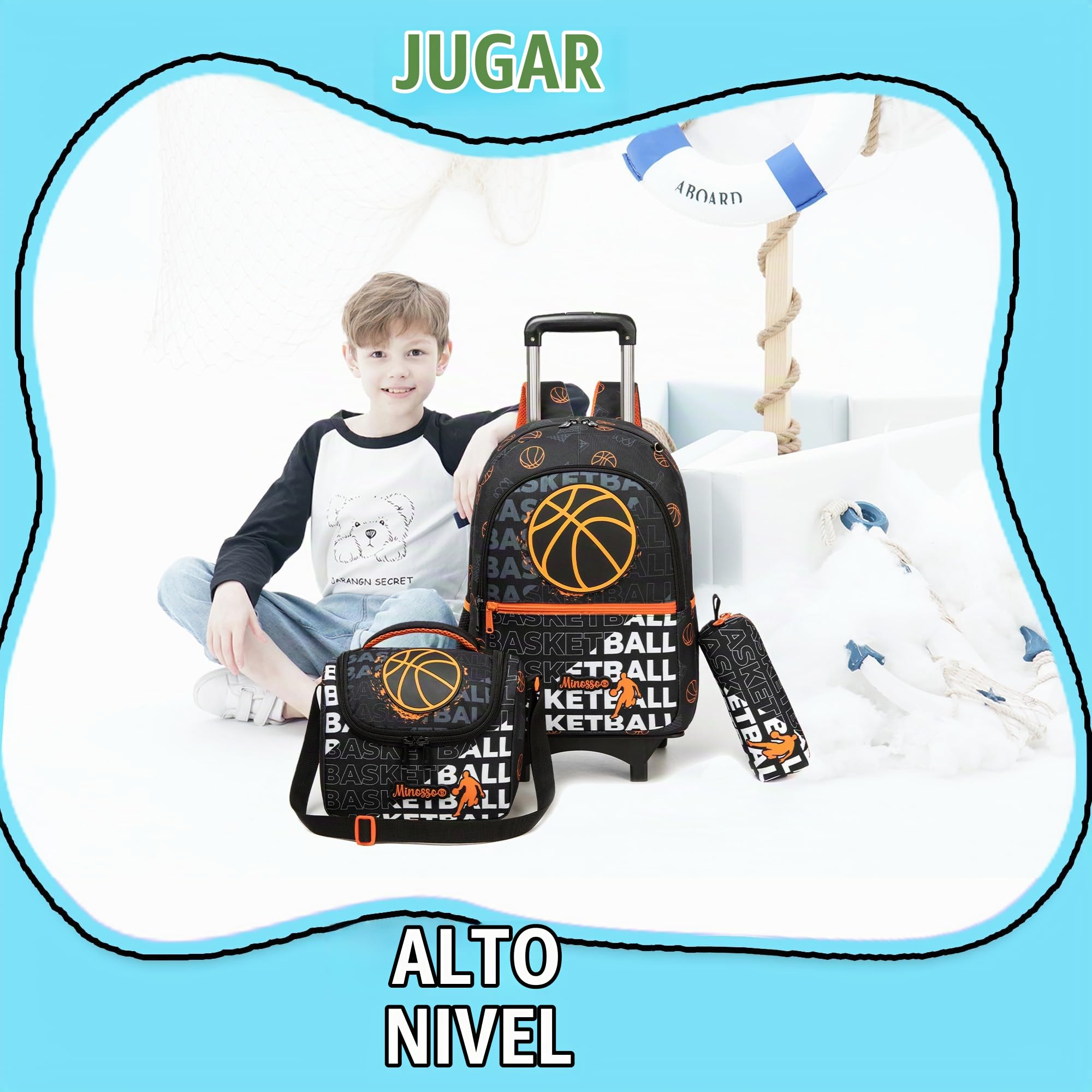 HTgroce Mochila Escolar con Ruedas Niños Trolley Estudiantes de Primaria Carros para Mochilas Bolsa de Almuerzo Estuche Escolares Equipaje de Viaje