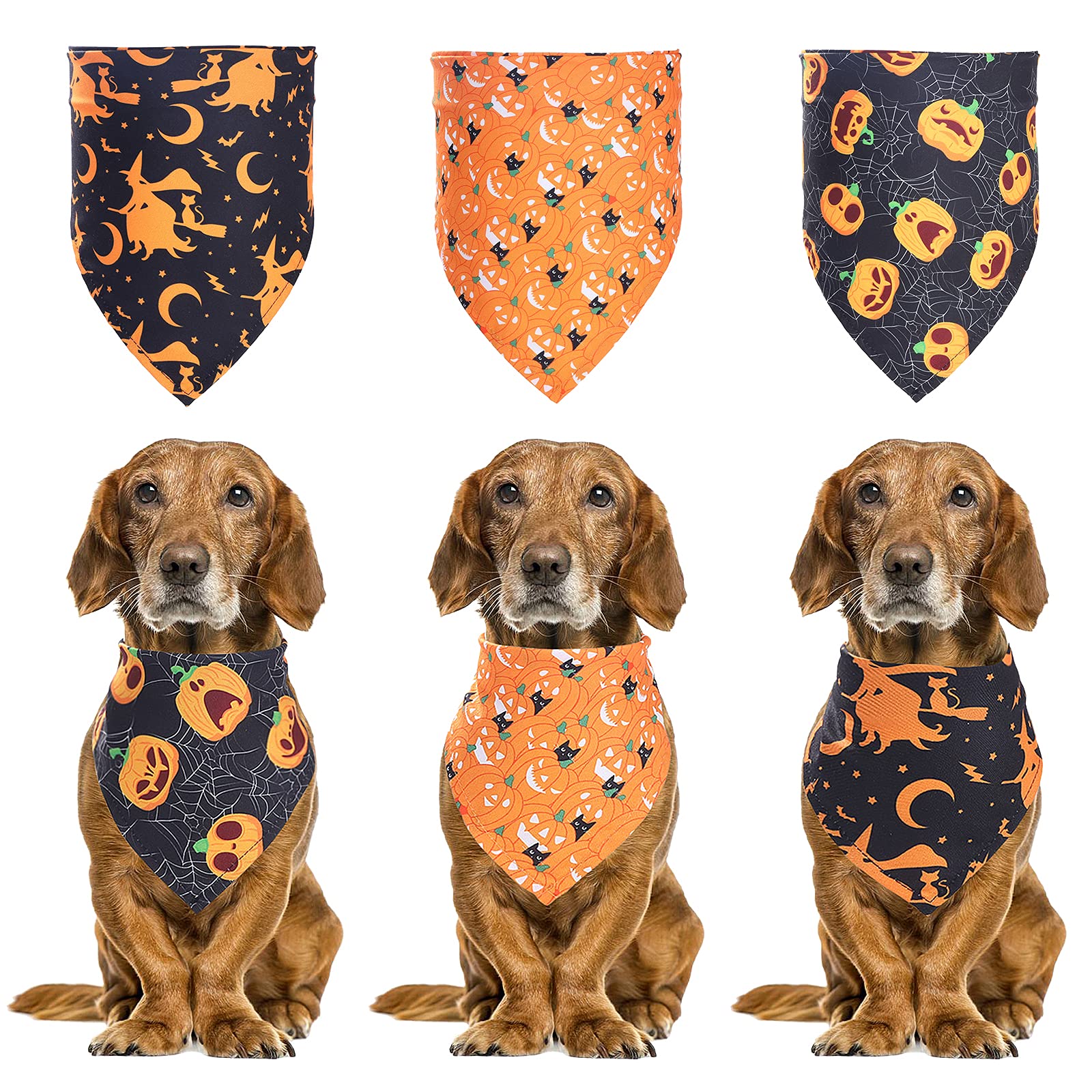 4pcs Halloween Dog Bandana, Halloween Bandanas Araignée Citrouilles