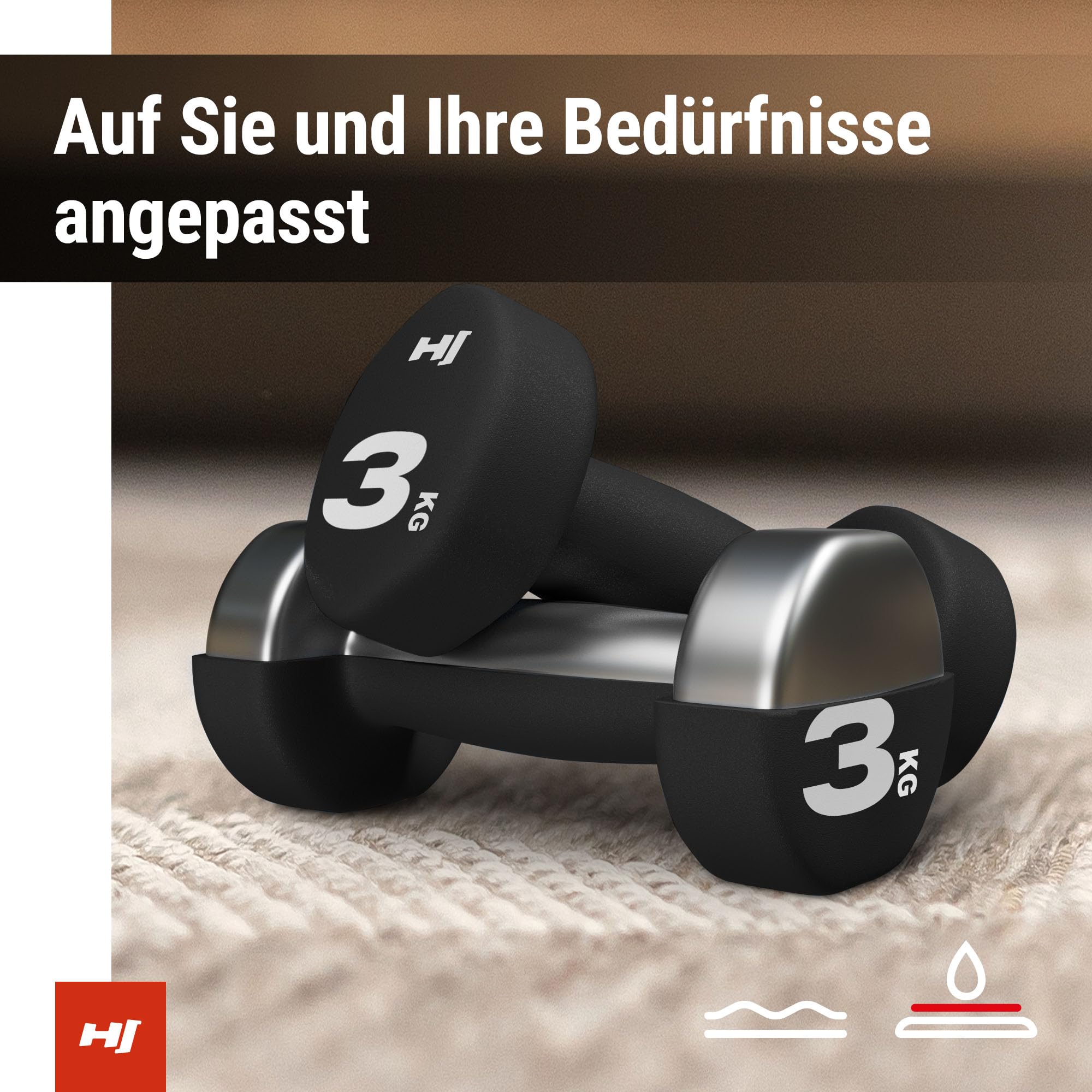 Hop-Sport Hanteln Set, Kurzhanteln 2 x 1 kg, 2 x 2 kg, 2 x 3 kg mit Ständer, Neopren Fitnesshanteln aus Gusseisen, rutschfest für Frauen und Männer, Home Gym, Krafttraining und Pilates