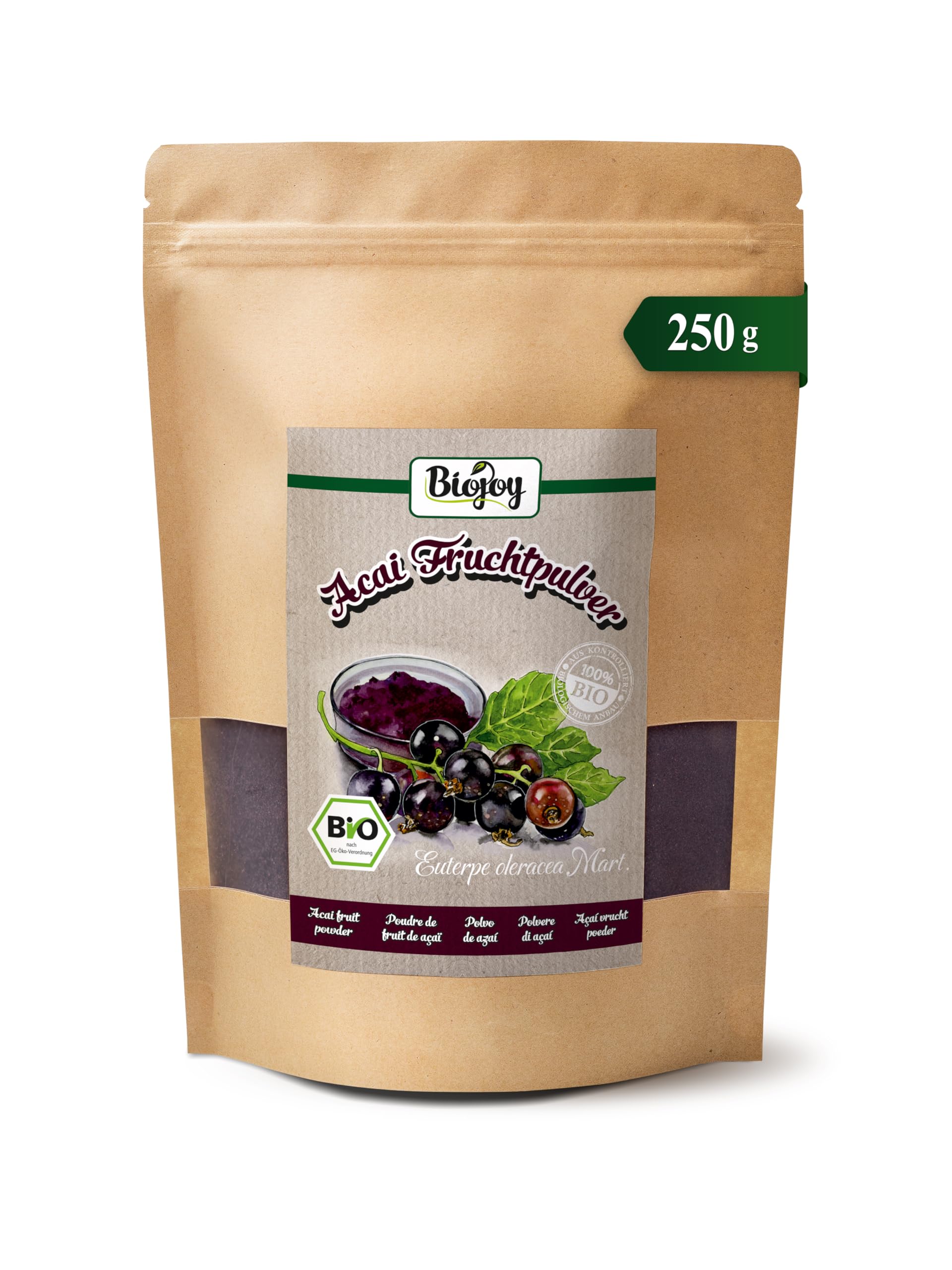 Biojoy Açaï en Poudre BIO (250 g), Poudre de Baies d’Acai lyophilisé (Euterpe oleracea Mart.)