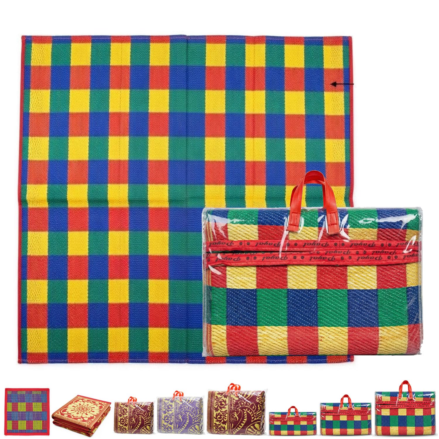 SAI PRASEEDA 6 x 6 Feet Waterproof Foldable Floor Mat | Pack of 1 | Squares Design Chatai | Multicolor | Sleeping, Sitting & Multipurpose Mat-image-37