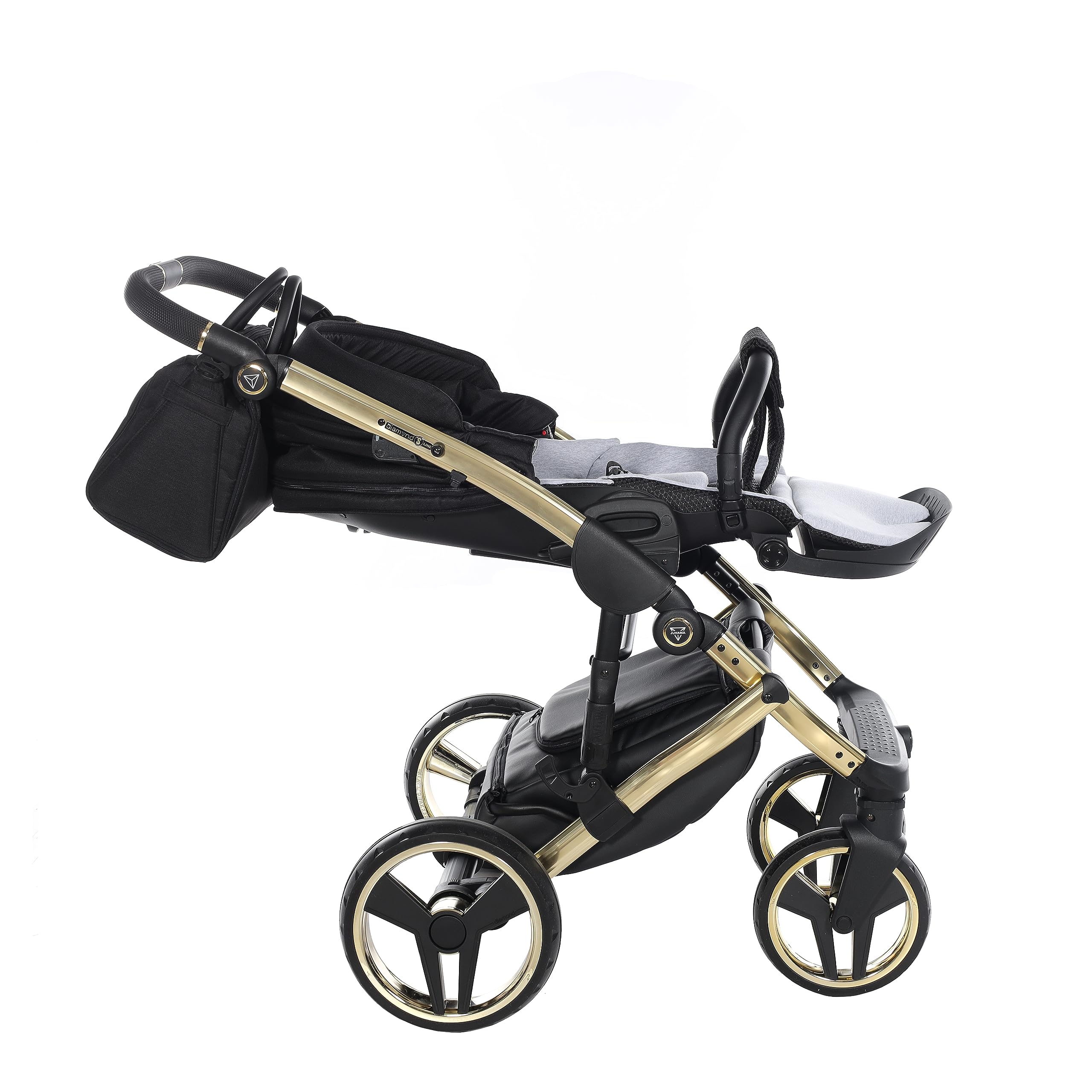 Junama Passeggino TRIO Diamond S 02 Nero e Oro - 2in1 3in1 4in1 + ombrellino (2 in 1 con Adattatori)