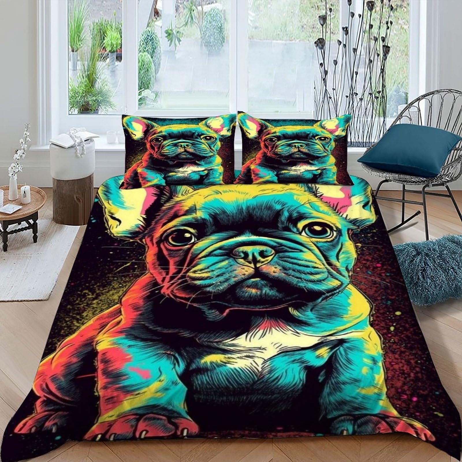 Housse de couette bouledogue français en microfibre 3D douce et respirante