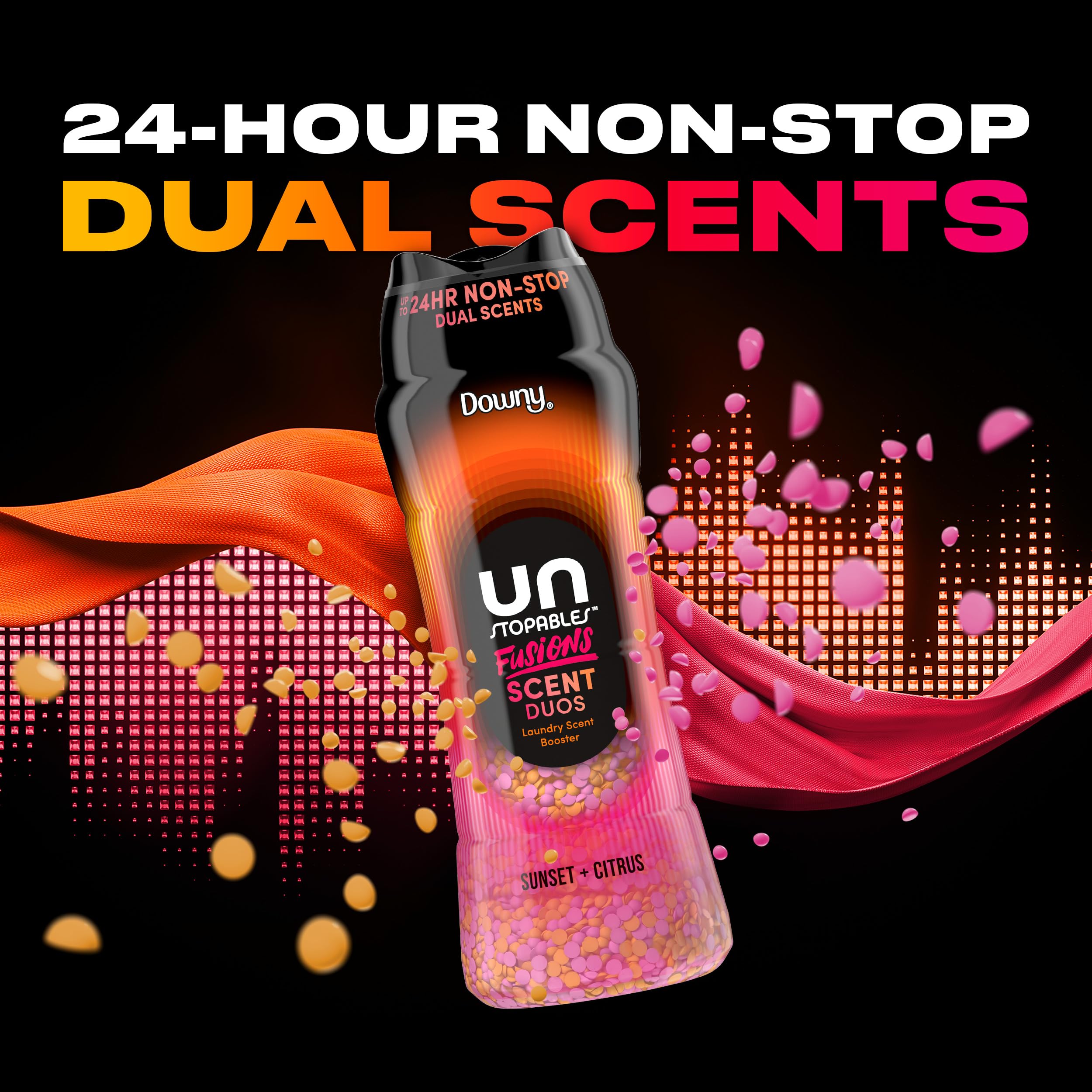 Downy Unstopables Fusions koraliki wzmacniające zapach do prania, zachód słońca i cytrusów, 600 ml, świeżość 2 w 1, koraliki wzmacniające zapach Downy