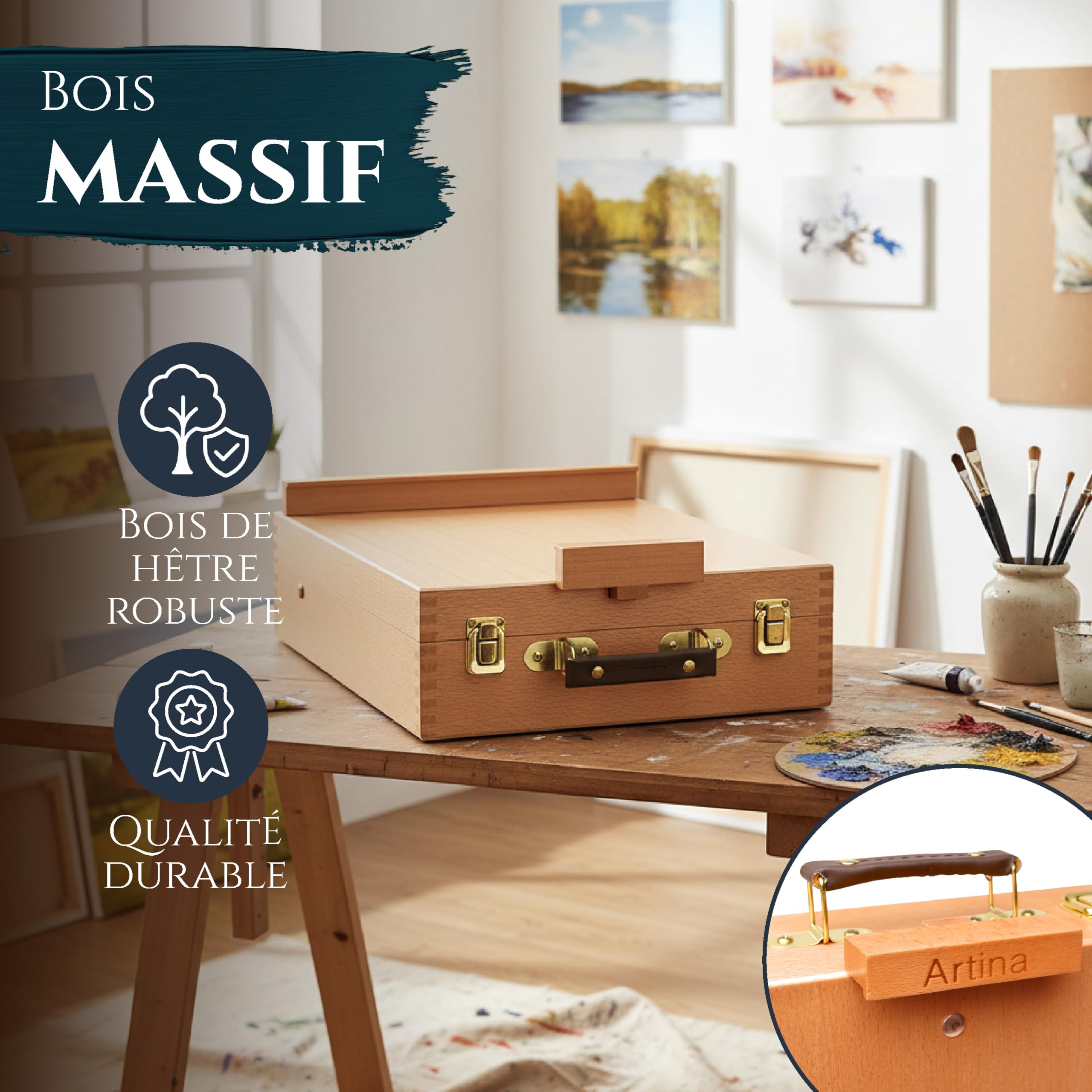 Artina chevalet de table réglable pour toiles jusqu'à 66cm coffret