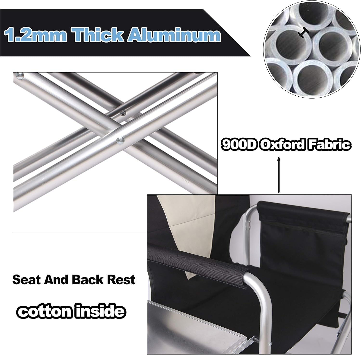 Tall Folding Director Chair with Side Table, Heavy Duty Camping Chair Portable Makeup Artist Chair Lightweight Aluminum Frame with Storage Bag Footrest, Supports 300lbs 24 inch Seat Height: Kitchen & Dining