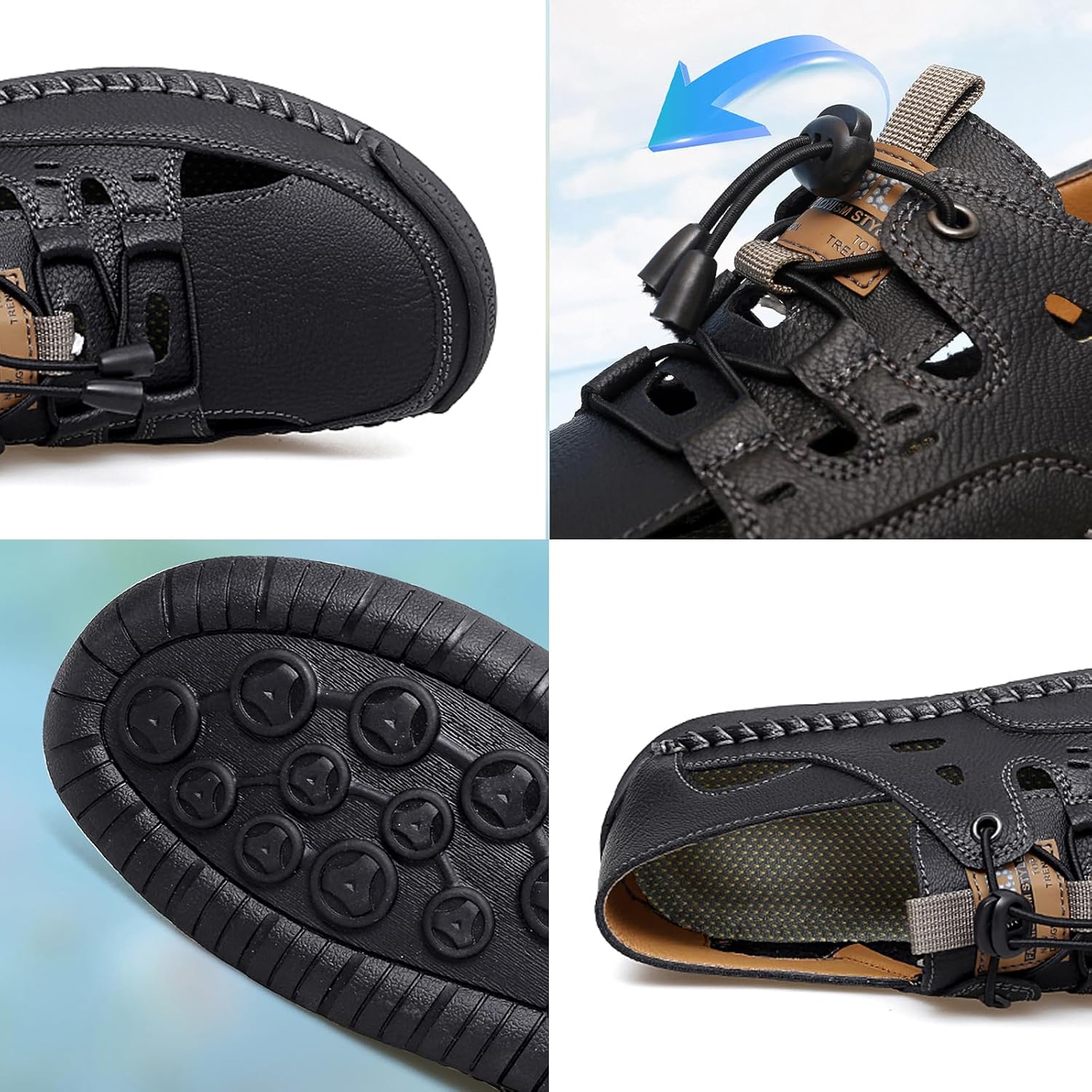 Men's Closed Toe Sandals Comfortable Breathable Hand-Stitching Outdoor Lace Up Sport Casual Falts Summer Outdoor Driving & Walking Anti-Slip Beach Fisherman Sandals - Image 5