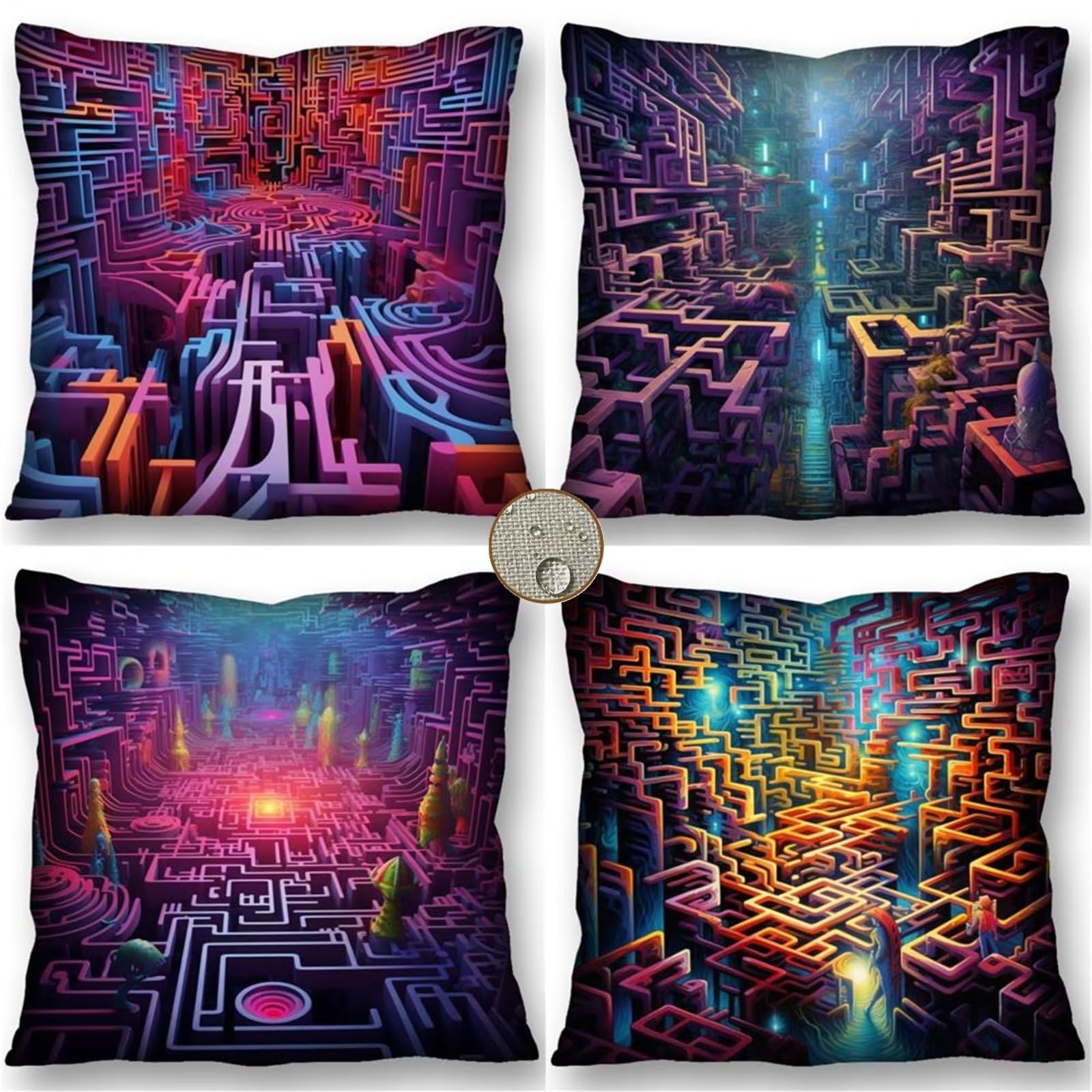 Juego de 4 Funda Cojín 70x70 cm Moderno De colores - Laberinto Cojines Exterior Jardín 45x45 para Sofá, Impermeables Exterior para Patio al Aire Libre, Decoración de Casa de Campo y Sala de Estar.